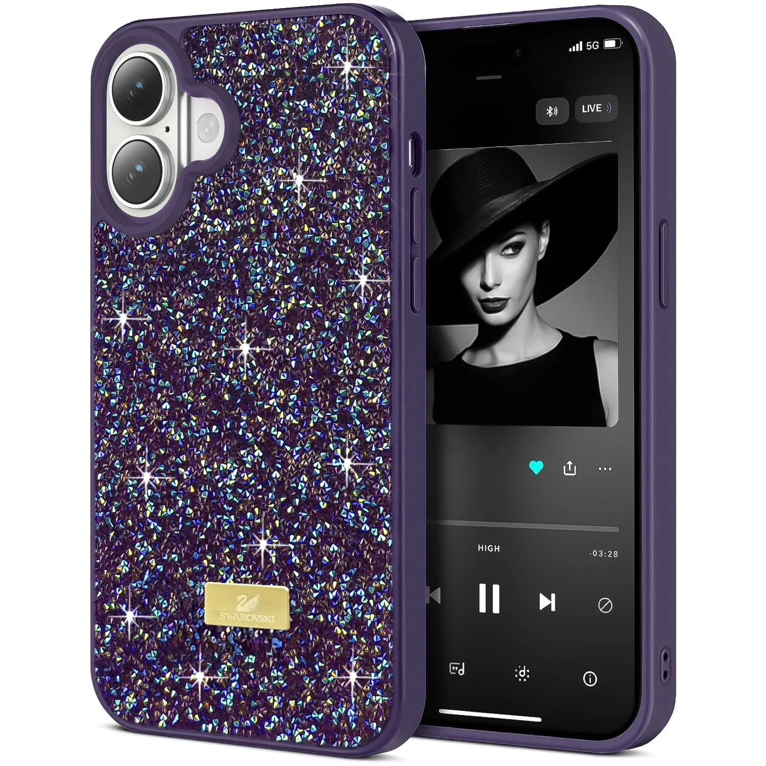 Dl3 Mobilak Case For iPhone 17 Case Glitter, Sparkle Diamond Crystal Bling Case with Bling, Ultra Thin Lightweight Full Body Shockproof Anti-Scratch Protective Cover (Black)