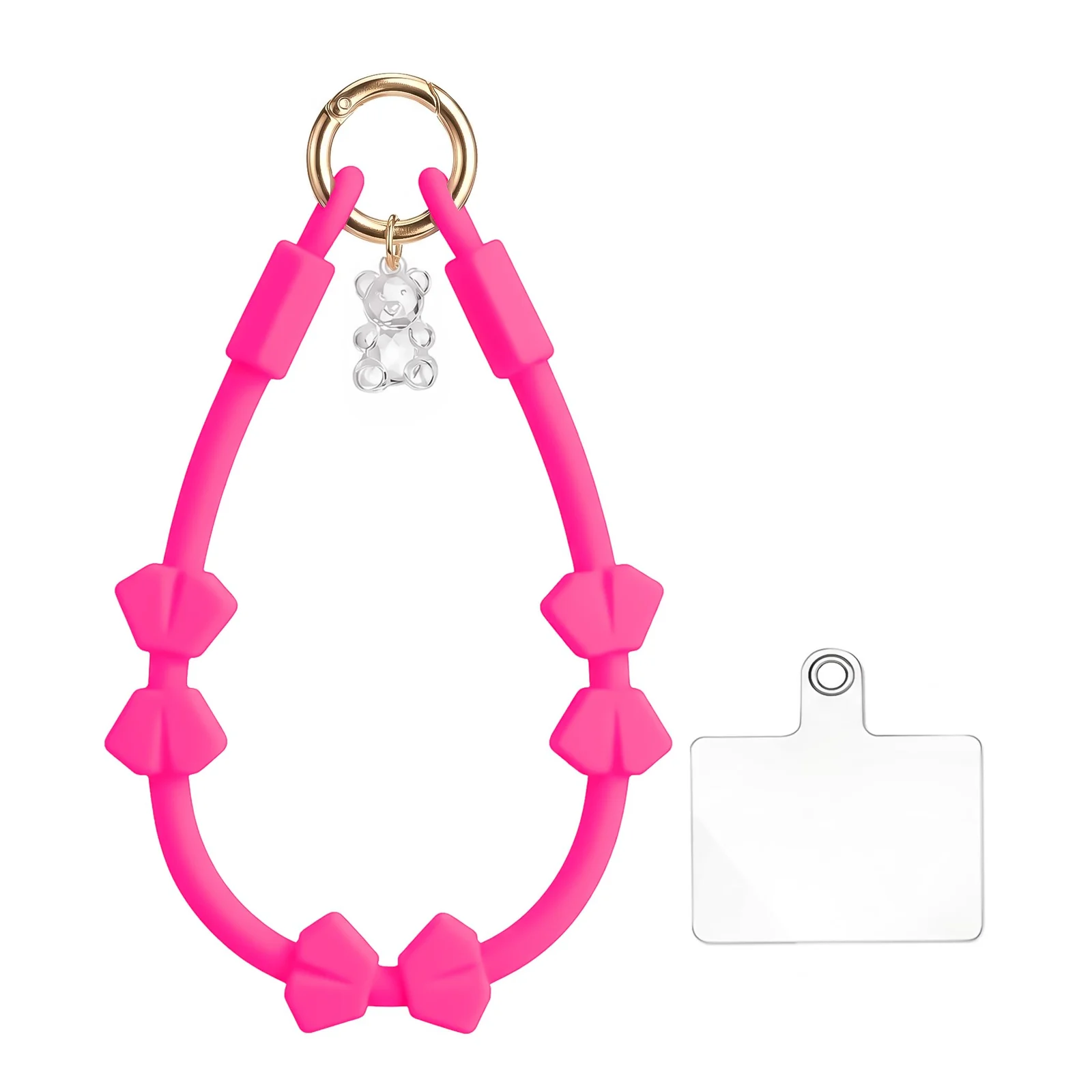 DL3 Mobilak Silicone Crystal Lanyard, 30cm Phone Wrist Strap Lanyard Keychain Office Wrist Strap with Clasp and Bear for Women Phone ID Card, Keys Strap - Hot Pink