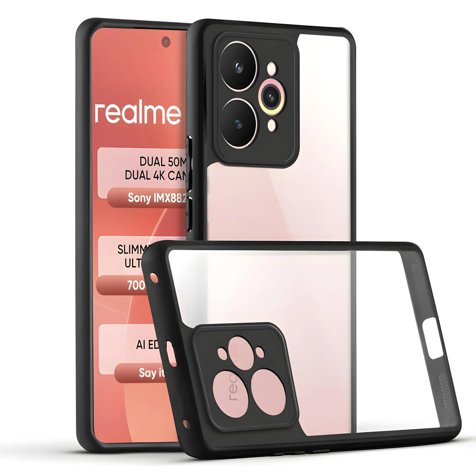 DL3 Mobilak Compatible with realme 15 5G Case Transparent, Military-Grade Shockproof Anti-Yellowing, Slim Protective Phone Case Full Bumper Cover With Camera Protective - Black