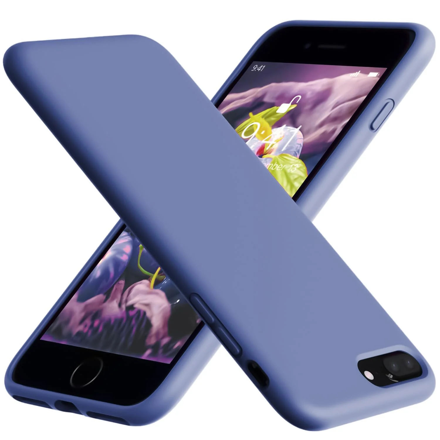 DL3 Mobilak Liquid Silicone Protective Case for iPhone 7 Plus / iPhone 8 Plus with Camera Protection and Microfiber Lining - Lavender Blue