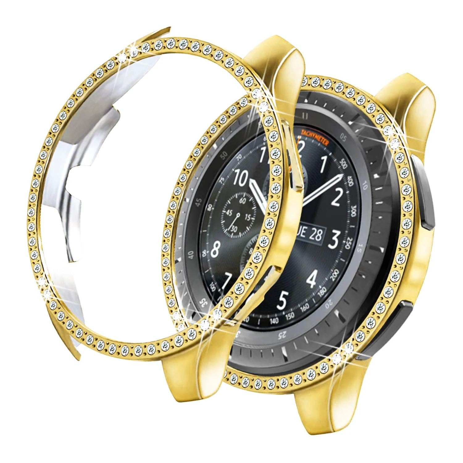 DL3 Mobilak Bumper Diamond Case Compatible with Samsung Galaxy Watch 46mm, Gear S3 Frontier Case (NOT fit for -R770), Bling Crystal Diamonds PC Plastic Protector Case Cover Frame - Gold