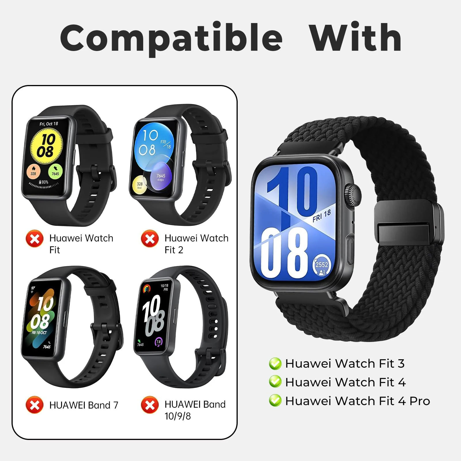 DL3 Mobilak Braided Strap for Huawei Watch Fit 4 / Fit 4 Pro/Fit 3 Bracelet, Quick Release Adjustable Nylon Sport Elastic Loop Band, Anti-Slip Magnetic Buckle Stretchy Nylon Strap - Blue