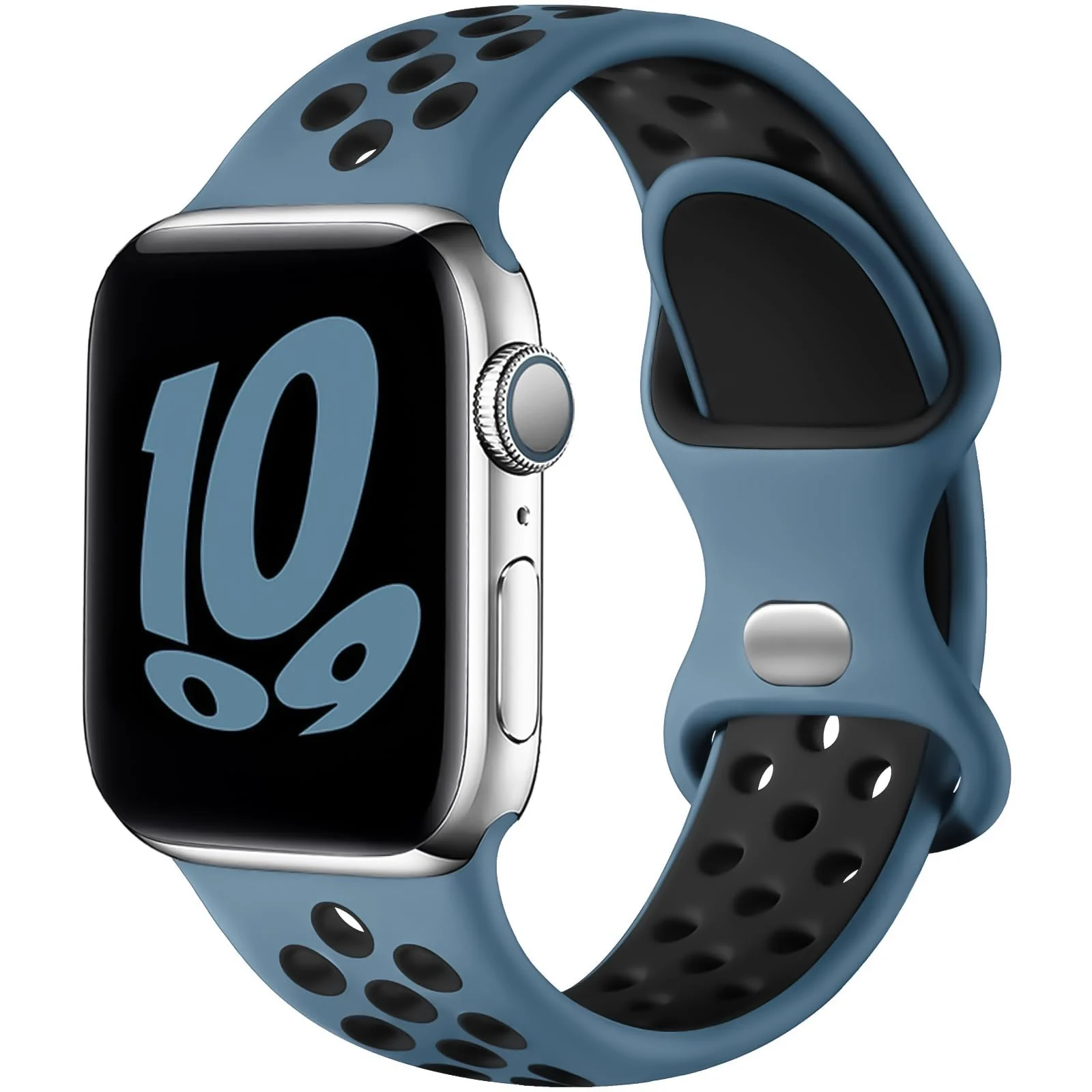 DL3 Mobilak Sport Strap For Apple Watch 49mm 45mm 44mm 42mm 41mm 40mm 38mm, Breathable Silicone Double Hole Band, for iWatch Ultra 2 Series 9 8 7 6 5 4 3 SE (&, 42mm/44mm/45mm/49mm) - Teal Blue & Black