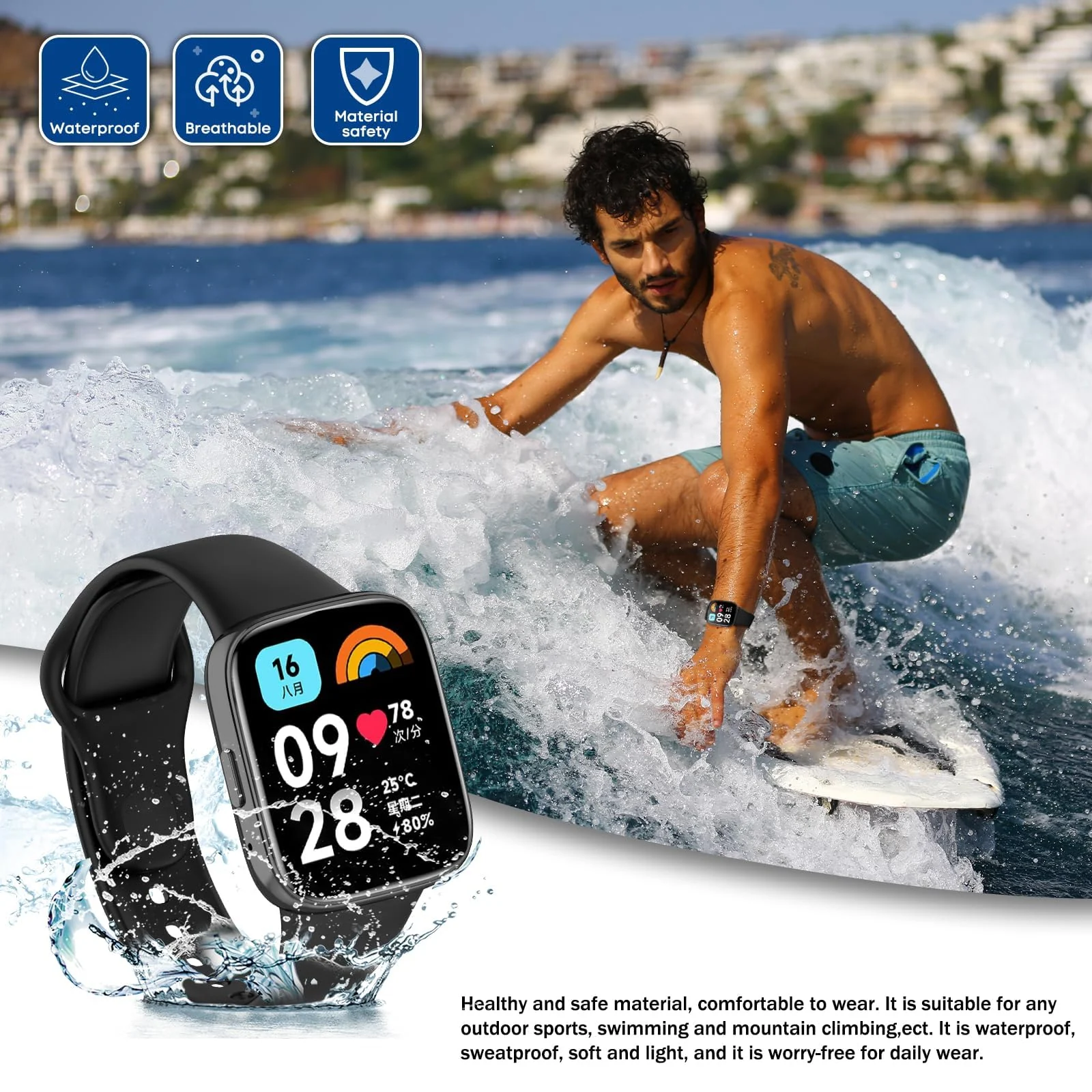DL3 MOBILAK Strap Silicone Compatible With Xiaomi Redmi Watch 3 Lite/Redmi Watch 3 Active, Sport Silicone Watch Band Wrist Strap,Bracelet Wristband Wrist Strap - Black