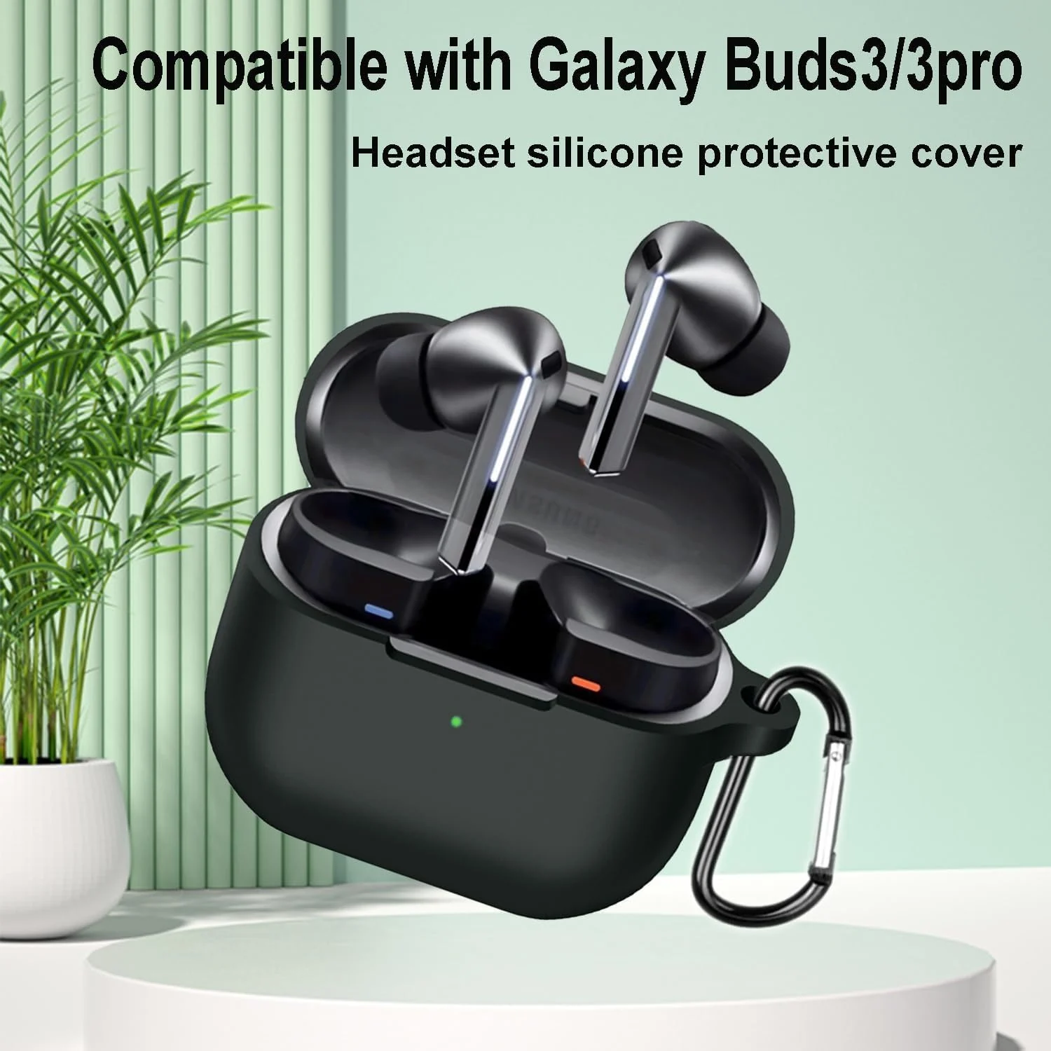 DL3 Mobilak Compatible with Samsung Galaxy Buds 3 Pro/Buds 3 Case Cover, Soft Silicone Shockproof Protective Case Wireless Earbuds with Carabiner, Front LED Visible - Black