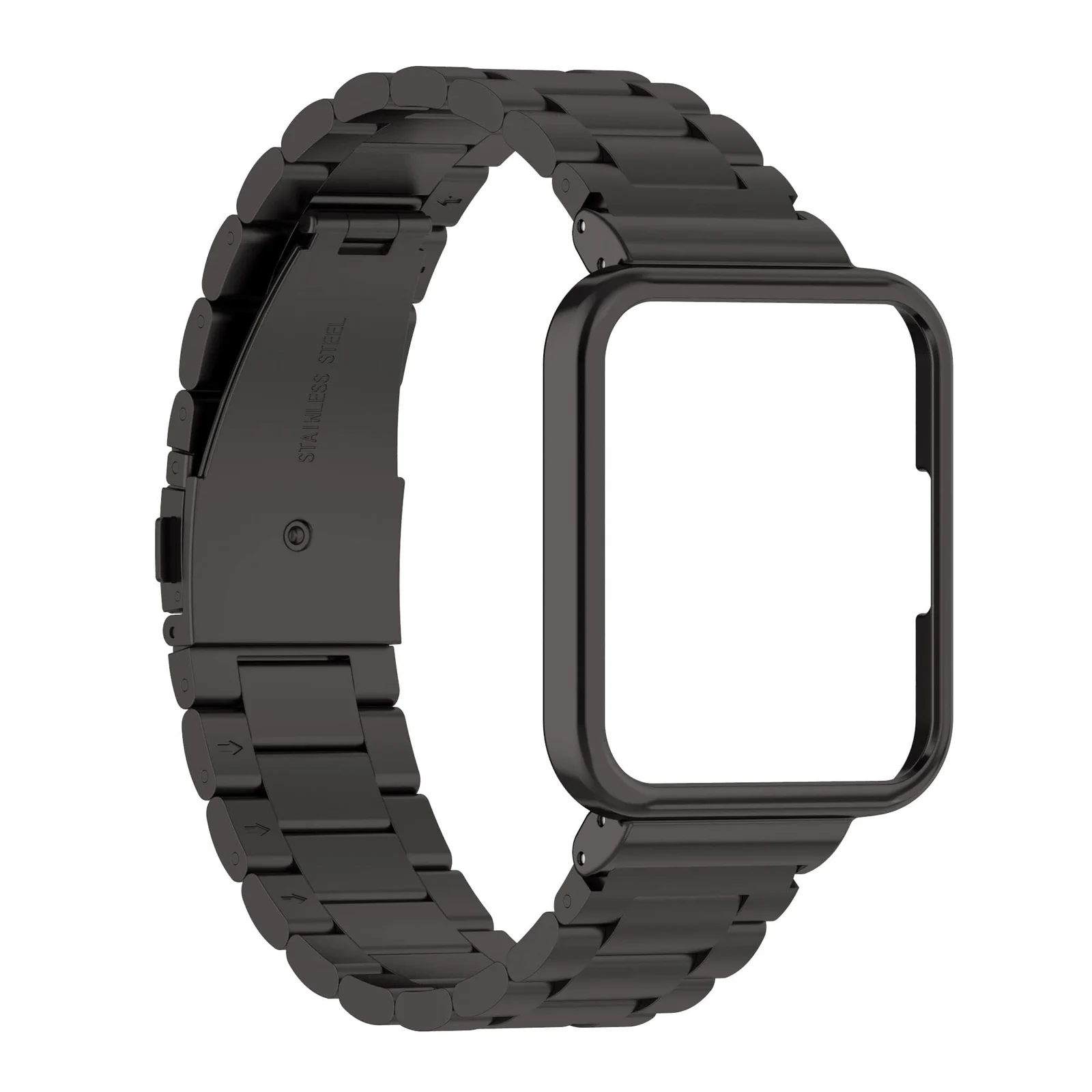 DL3 MOBILAK Adjustable Stainless-Steel Watch Strap with Case for Xiaomi Redmi Watch 2 Lite and Poco Watch and Horloge 2 - Black