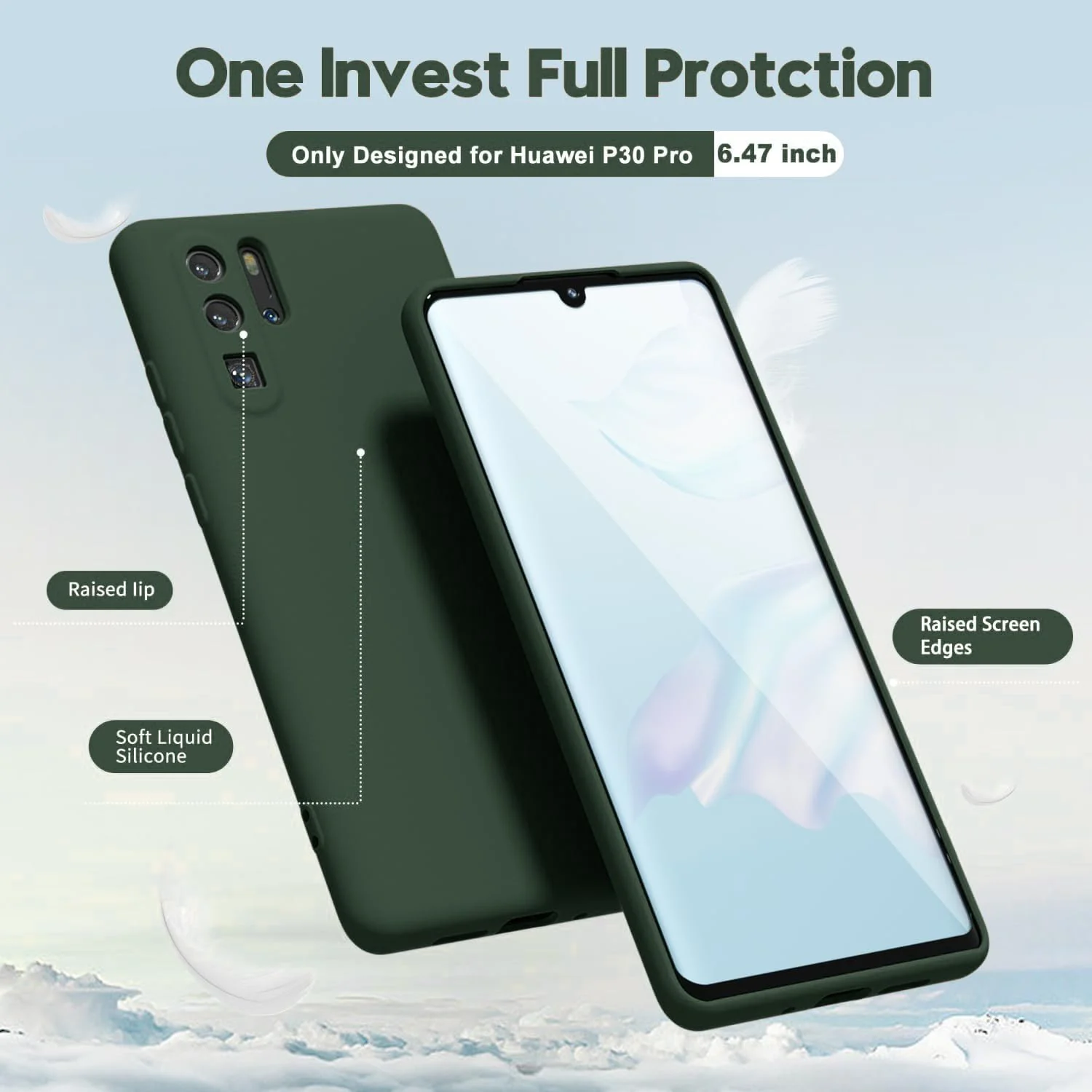 DL3 Mobilak Soft Silicone Protective Case for Huawei P30 Pro with Microfiber Lining and Shockproof Design - Green