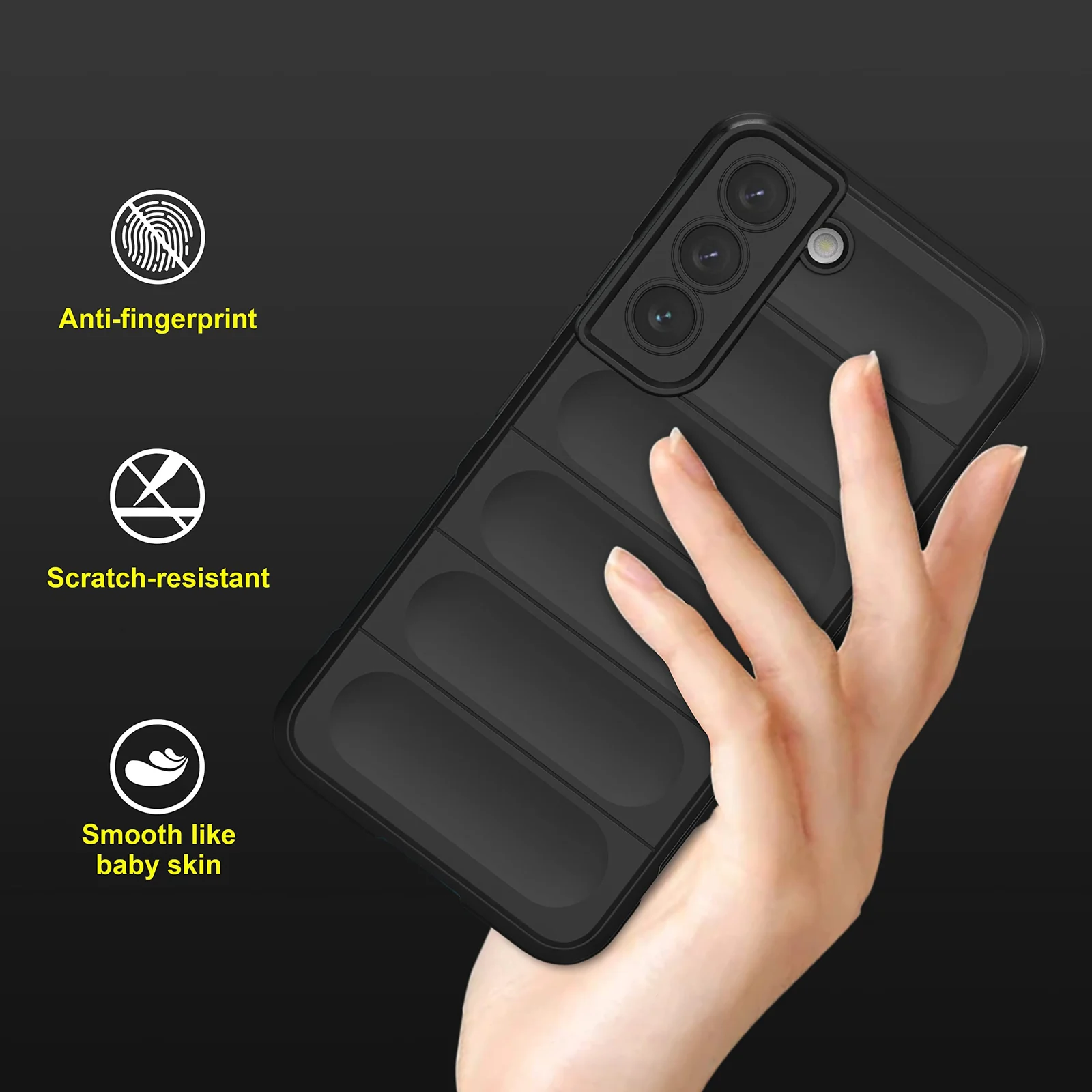 DL3 Mobilak Silicone Case for Samsung Galaxy S21 FE Heavy Duty Protective [Slim Fit] Shockproof Soft Flexible Protective Design Shock-Absorption TPU Cover With Camera Protection - Black