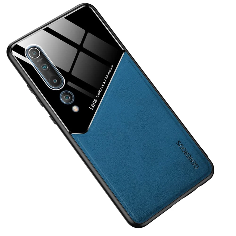 DL3 Mobilak Leather and PC Protective Case for Xiaomi Mi 10 / Mi10 Pro 5G, Built-in magnetic car-mount support, Shock-absorbing protection, Raised edges around the screen and camera - Blue