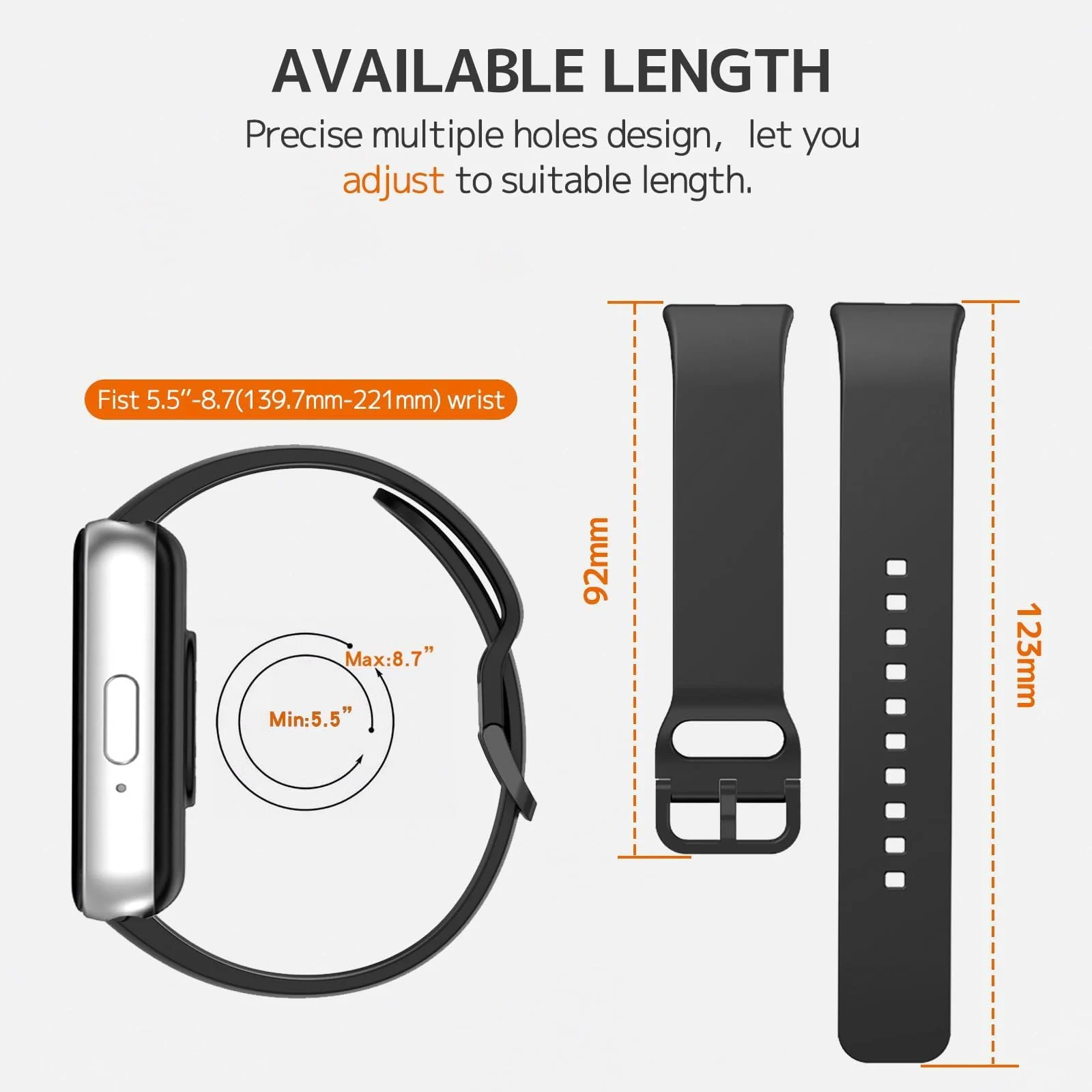 DL3 MOBILAK Silicone Bracelet for Samsung Galaxy Fit 3 Strap, Soft Silicone Sport Replacement Strap For Women/Men, Adjustable Waterproof Sports Band - Black