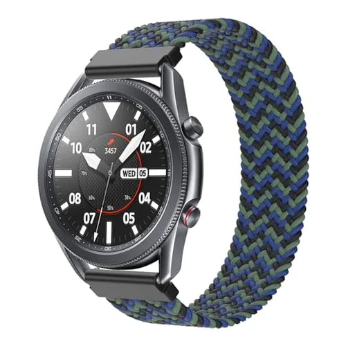 Medium — DL3 Mobilak Band 22MM Nylon Braided Solo Loop Strap For Samsung galaxy watch3 45mm/galaxy 46mm/Gear S3/Huawei watch GT3 46MM/GT2E/GT2 Pro/GT GT2 46MM/Amazfit GTR 2/2e/3/4 (Medium) - Black Blue Green