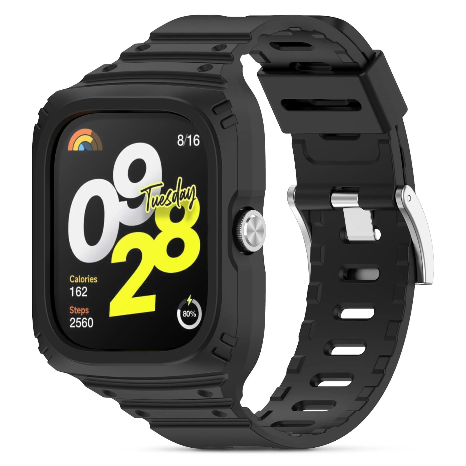 DL3 Mobilak Strap With Cover Compatible with Xiaomi Redmi Watch 4, Silicone Sport Band Replacement Watchband with Bumper Case for Redmi Watch 4, Adjustable Wristband - Black
