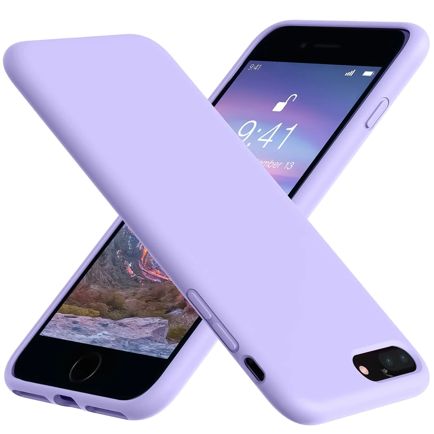 DL3 Mobilak Liquid Silicone Protective Case with Soft Microfiber Lining for iPhone 7 Plus / iPhone 8 Plus - Light Purple