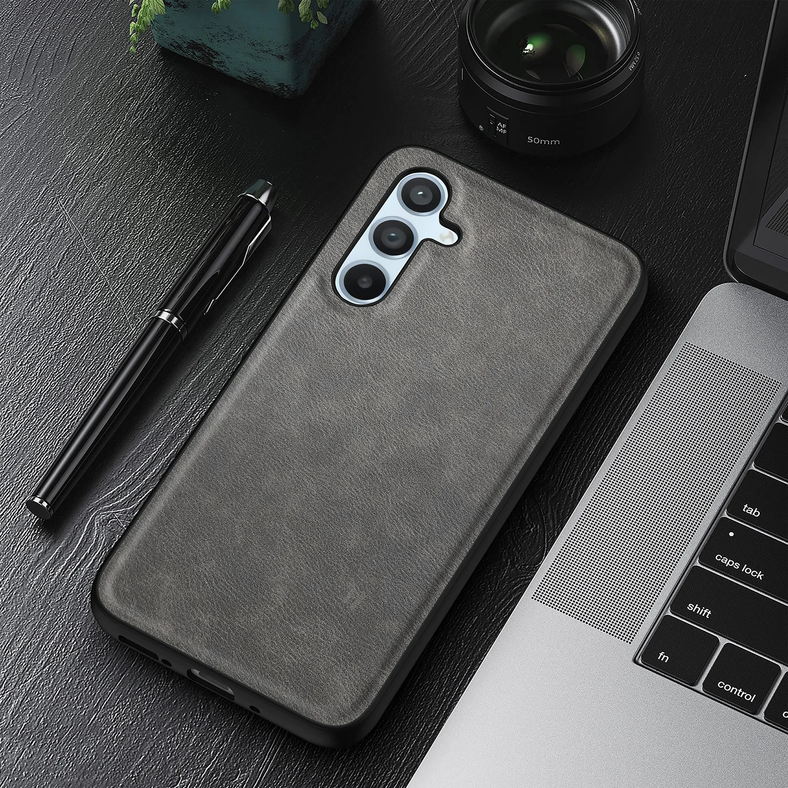 DL3 Mobilak Faux Leather Protective Case for Samsung Galaxy A54 5G with Camera Protection and Shockproof Design - Grey