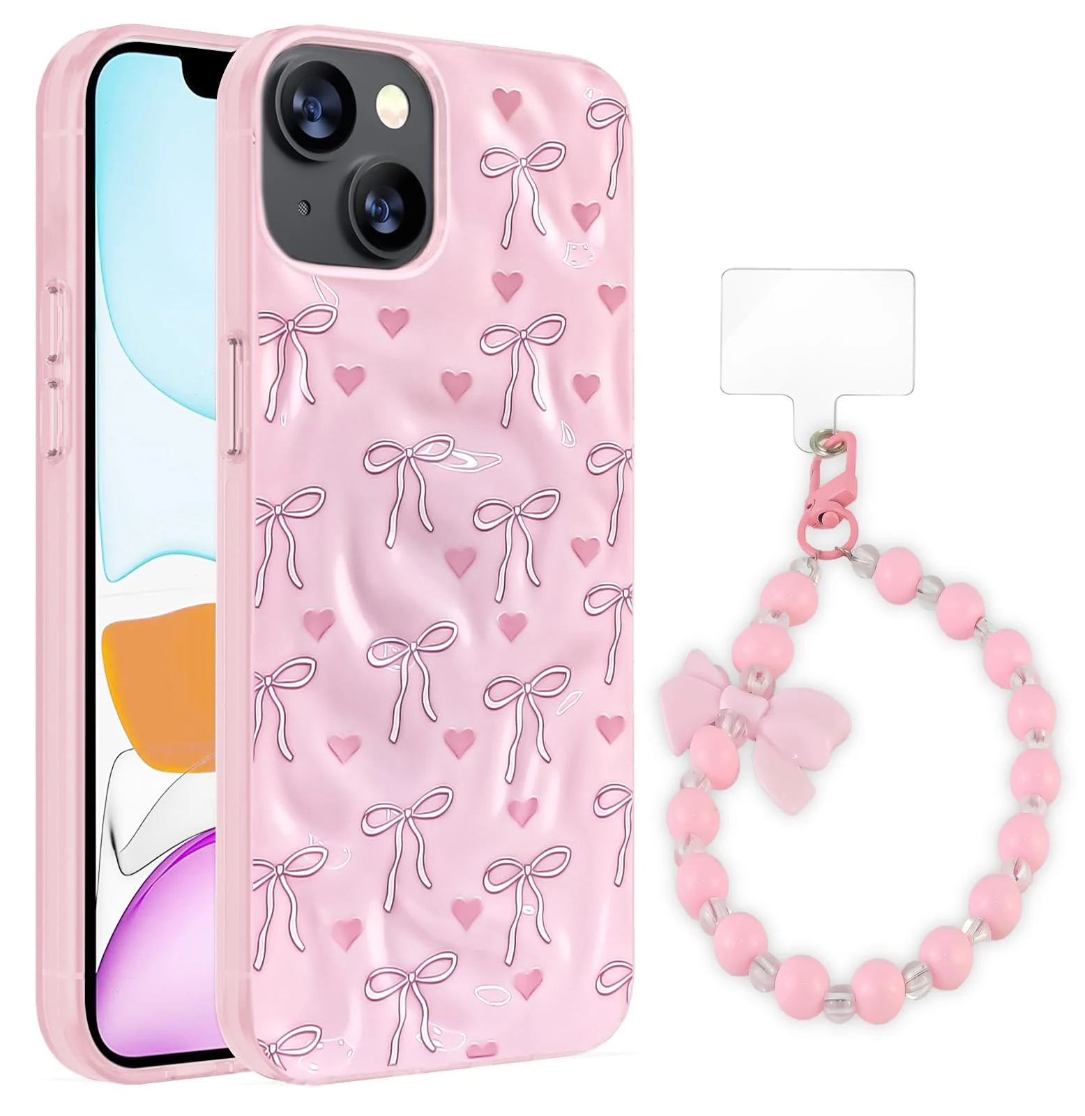 Dl3 Mobilak Case Compatible with iPhone 15, Cute Printed Soft TPU Phone Cover with Beaded Wrist Strap, Shockproof Camera Protection, Slim Protective Case for Women & Girls - Style 1
