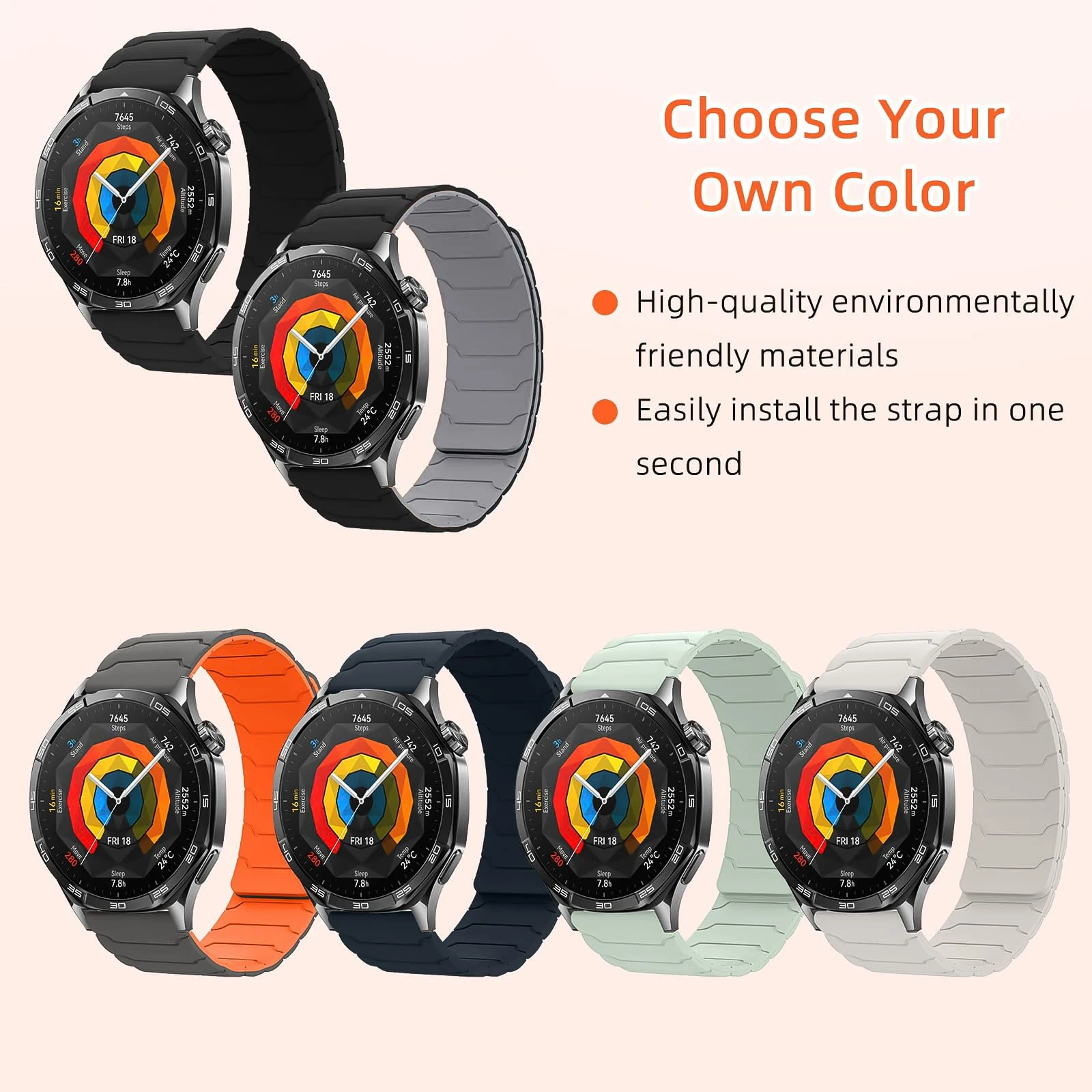 DL3 Mobilak 22mm Silicone Magnetic Strap for Xiaomi Redmi Watch 5 Active/5 Lite/Samsung Galaxy Watch 46mm/Watch 3 45mm/Gear S3/Huawei watch (GT6 GT5 GT4 GT3 GT2 GT 46MM)/GT2E/GT6 Pro/GT 5 Pro/Amazfit GTR4/Bip 6 - Coal Black/black