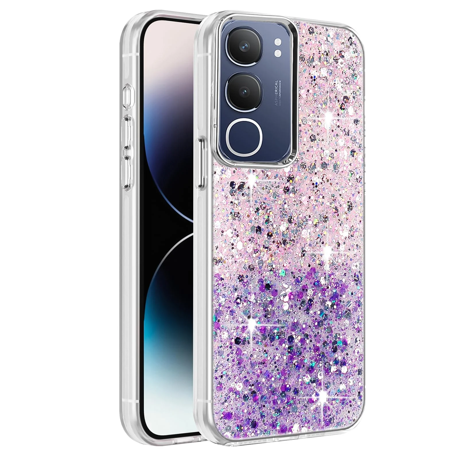 DL3 Mobilak Glitter Rhinestone Protective Case for vivo Y19S with Shockproof Design - Pink Purple