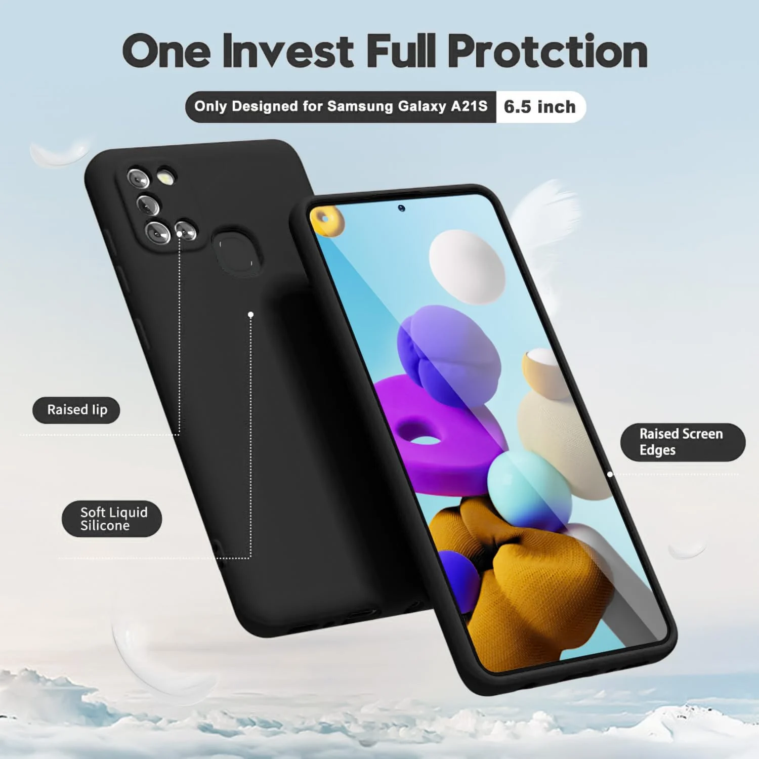 DL3 Mobilak Soft Silicone Protective Case for Samsung Galaxy A21s with Microfiber Lining and Shockproof Design - Black