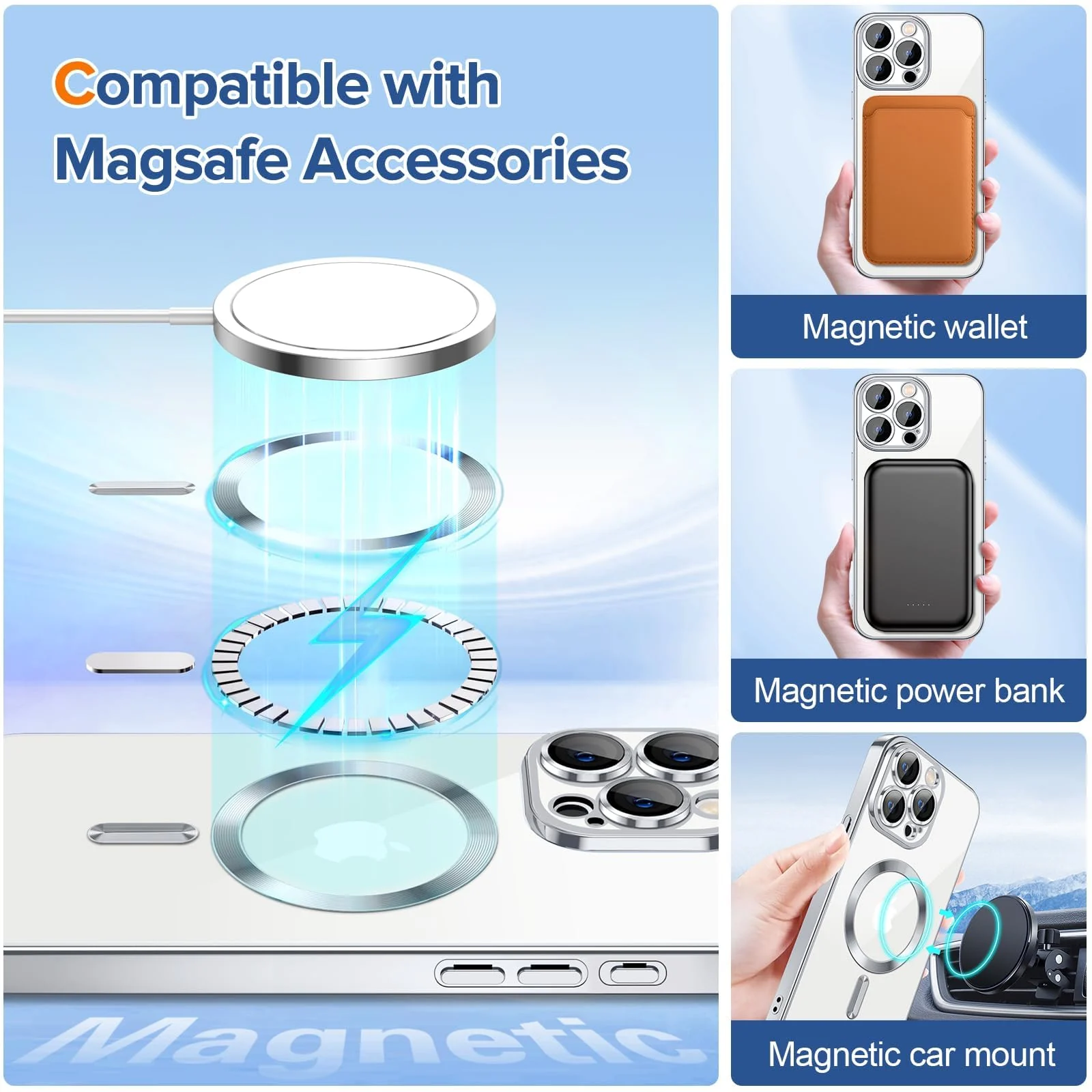 DL3 Mobilak Plated-Edge Protective Case for iPhone 15 Pro Max 6.7-Inch, Compatible with MagSafe accessories, Supports wireless charging, Shock-absorbing protection - Silver