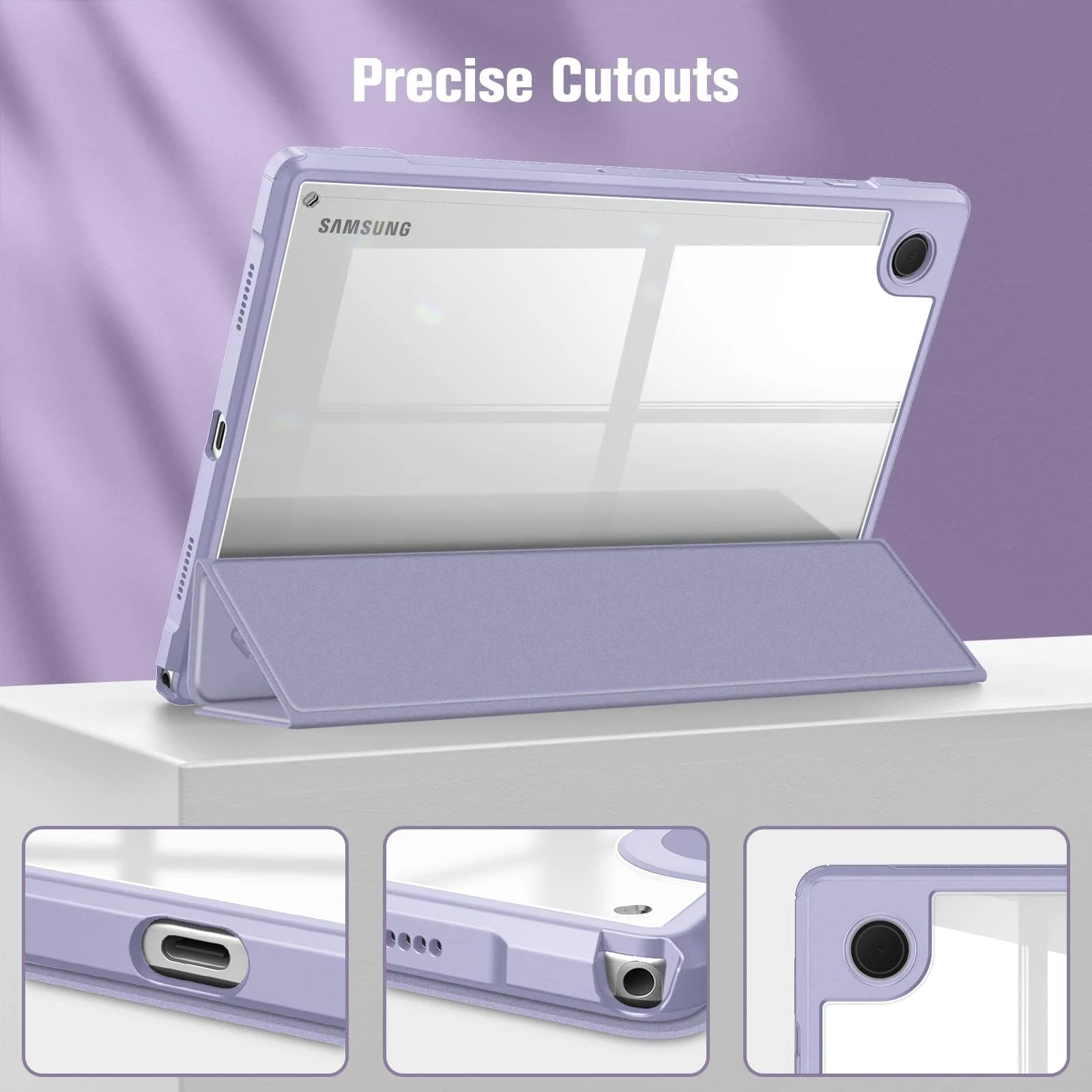 DL3 Mobilak Hybrid Slim Case for Samsung Galaxy Tab A8 10.5 inch 2021 Model (SM-X200/X205), Shockproof Cover with Clear Transparent Back Shell, Auto Wake/Sleep - Lilac Purple