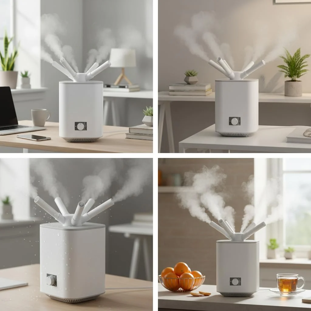 Mobigon 3 Litres Ultrasonic Humidifier for Room, Cool Mist Aroma Diffuser, 4-Nozzle 360° Mist Distribution, Super Quiet, Auto Shut Off, Runs Up to 24 Hours - White