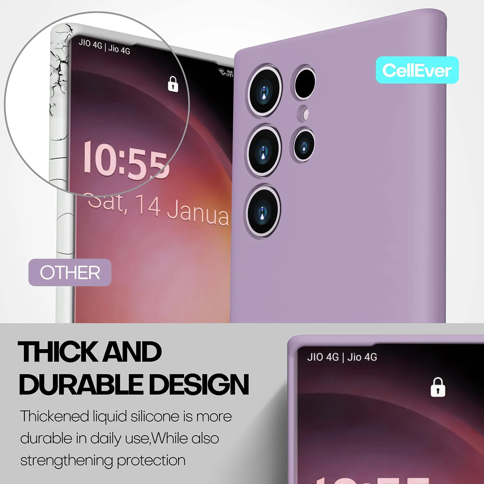DL3 Mobilak Soft Silicone Protective Case for Samsung Galaxy S22 Ultra 5G with Microfiber Lining and Shockproof Design - Lavender