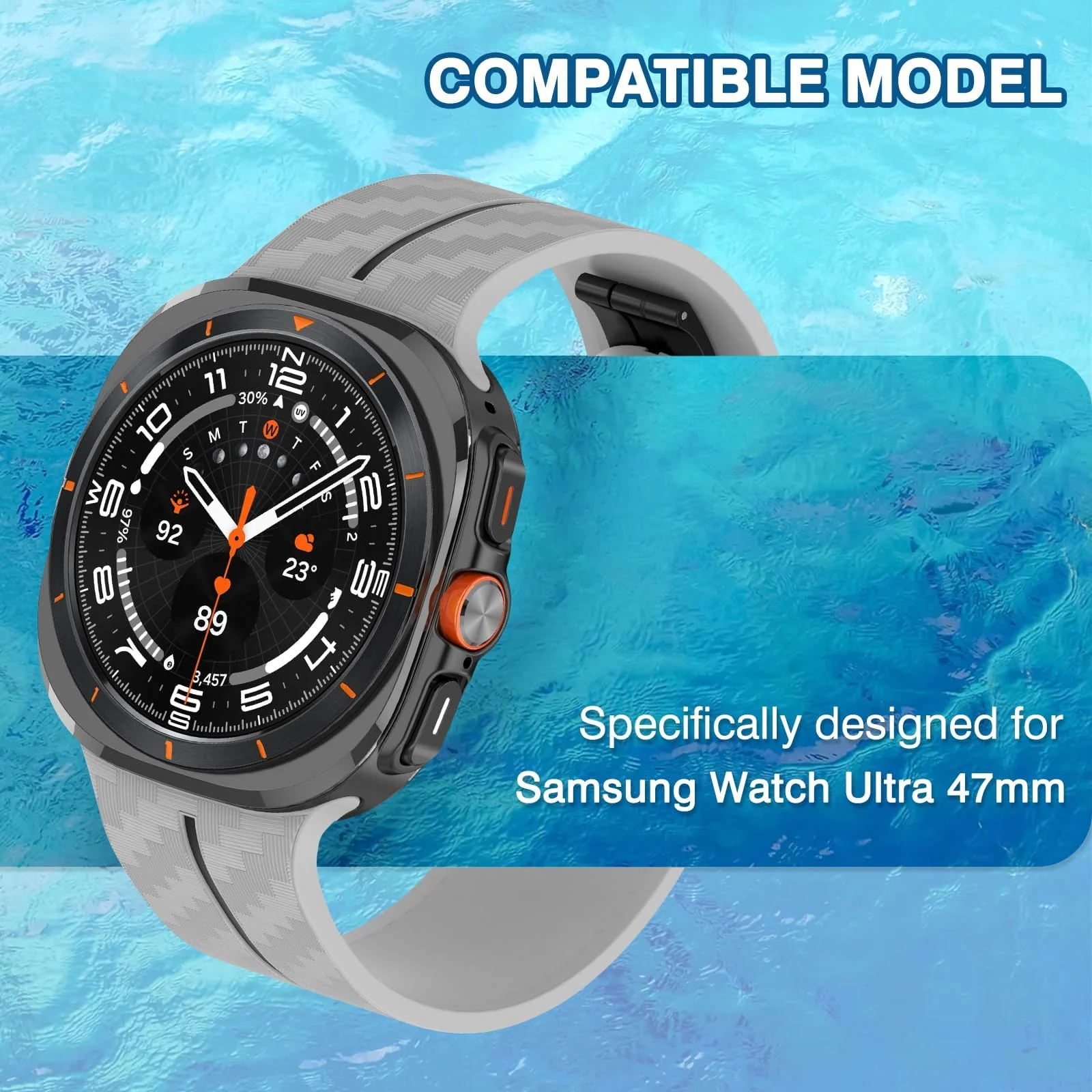 DL3 Mobilak Compatible for Samsung Galaxy Watch Ultra Band 47mm for Men Women, Soft Silicone Waterproof Sport Strap with Magnetic Clasp, Stylish Carbon Fiber Replacement Galaxy Watch 7 Ultra Bands - Grey Black