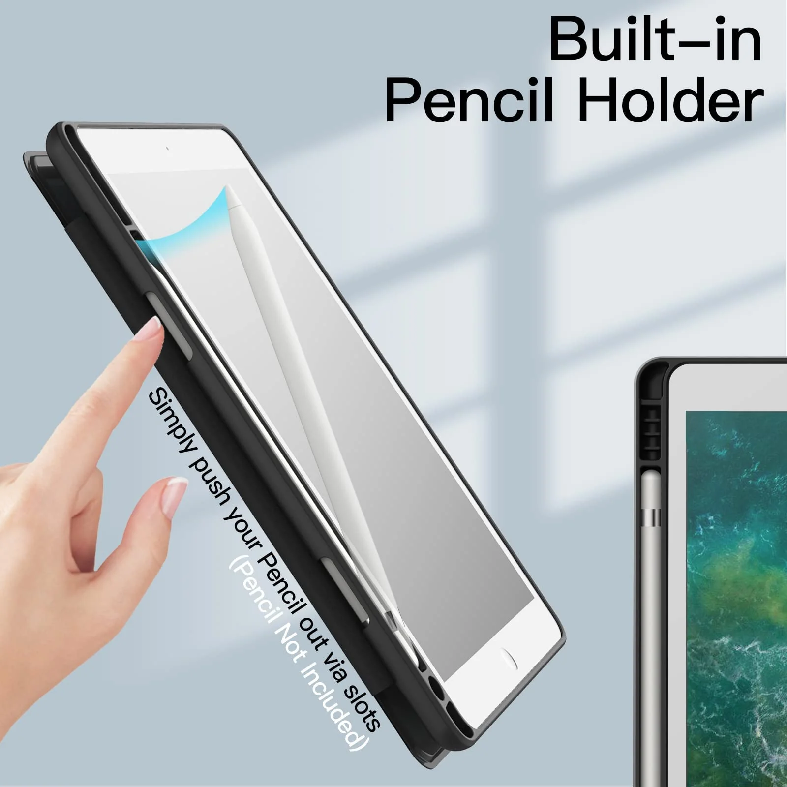 DL3 Mobilak Case for iPad 6th/5th Generation (9.7-inch, 2018/2017), iPad Pro 9.7 Inch Case 2016, iPad Air 2nd/1st, Clear Shockproof Back Cover Built-in Pencil Holder, Auto Sleep/Wake - Black