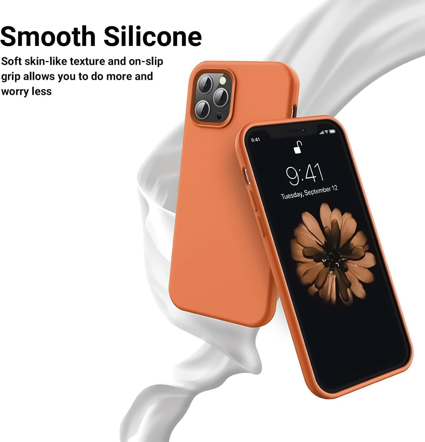 DL3 Mobilak Compatible with iPhone 12 Pro Max (6.7 Inch) Case, Liquid Silicone Case, Full Body Protective Cover, Shockproof, Slim Phone Case, Anti-Scratch Soft Microfiber Lining - Orange