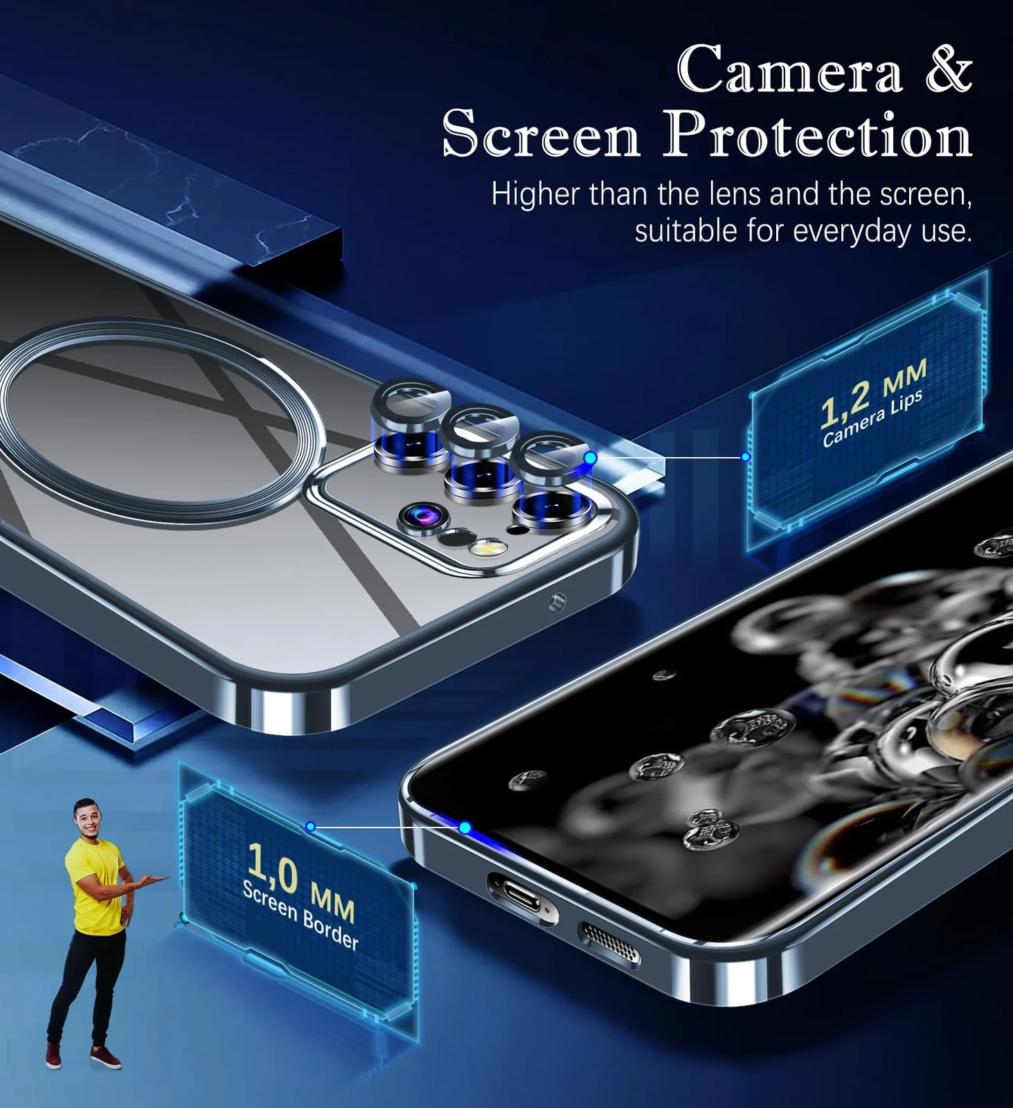 DL3 Mobilak Samsung Galaxy S20 Ultra Case, [Full Camera Cover Protection] [Compatible with MagSafe] Magnetic Metallic Glossy Slim Clear Luxury Soft Shockproof Case - Sierra Blue