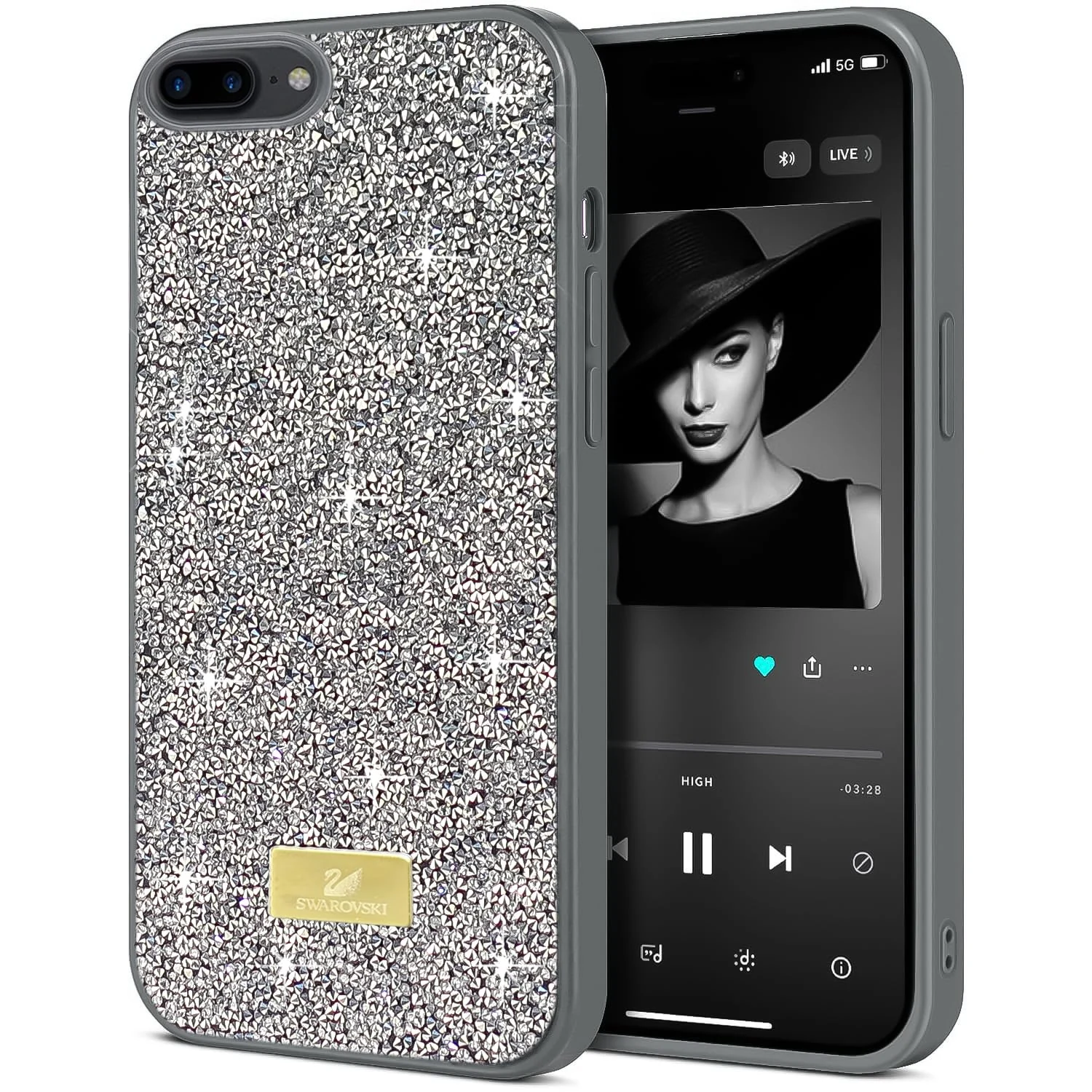 Case For iPhone 7 Plus/iphone 8 Plus Case Glitter, Sparkle Diamond Crystal Bling Case with Bling, Ultra Thin Lightweight Full Body Shockproof Anti-Scratch Protective Cover - Black