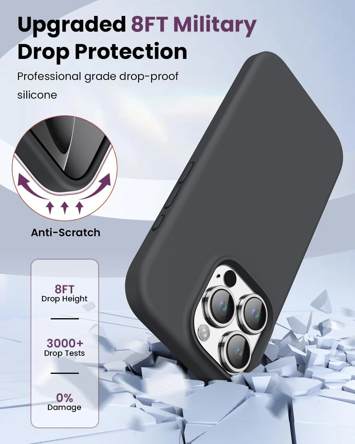 DL3 Mobilak Liquid Silicone Protective Case for iPhone 16 Pro with Microfiber Lining and Shockproof Design - Deep Gray 2
