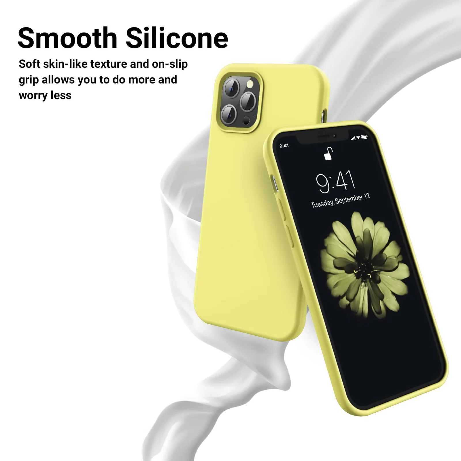 DL3 Mobilak Liquid Silicone Case for iPhone 12 Pro Max (6.7 Inch), Shock-absorbing protection, Scratch-resistant surface, Soft microfiber lining - A.Yellow