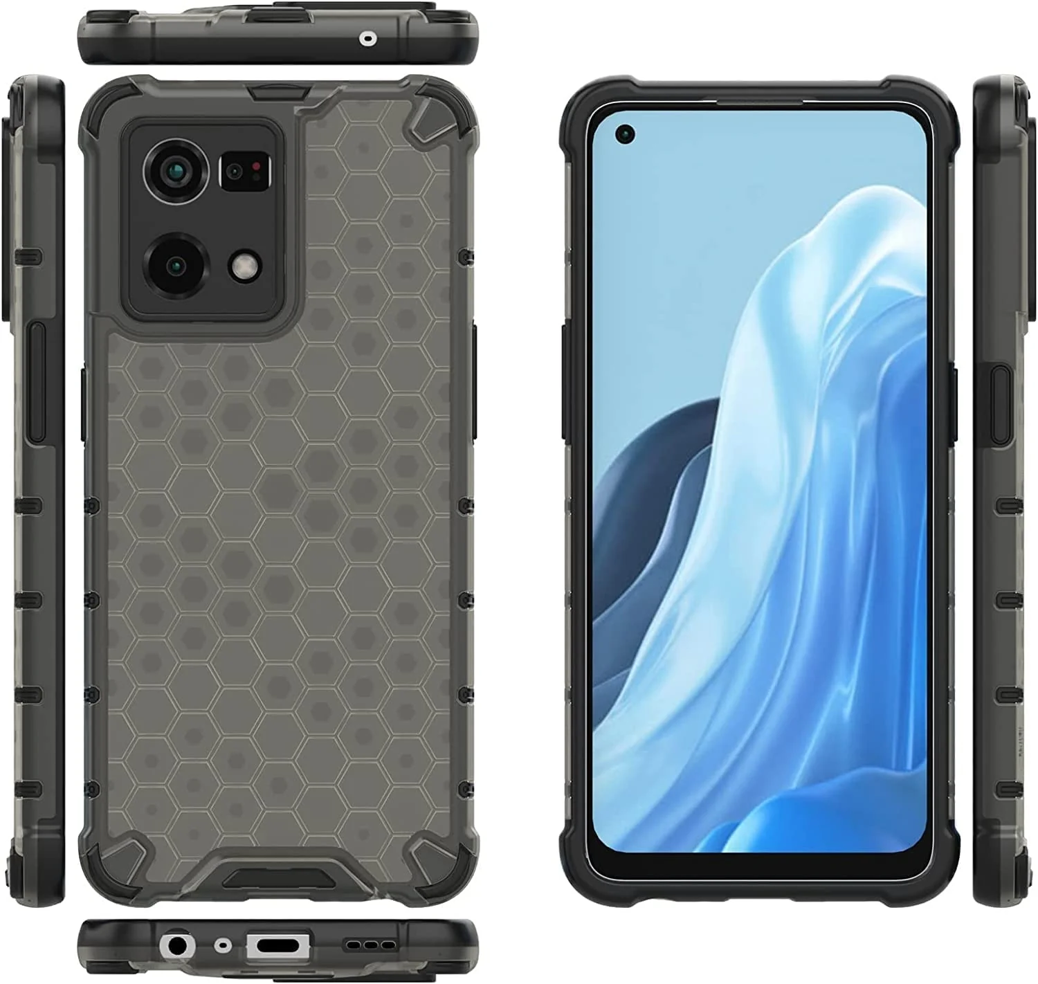 DL3 Mobilak Honeycomb Protective Case for OPPO Reno 8 4G / Reno 7 4G, Shock-absorbing protection, Transparent design, Slim, lightweight profile - Black