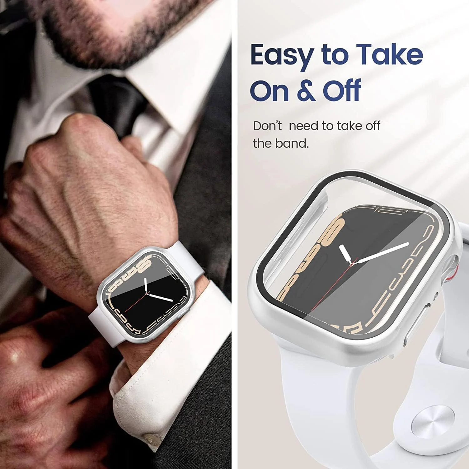 DL3 Mobilak Hard Case Designed for Apple Watch Series 3/2/ 38mm, Built-in 9H [HD Clear] Tempered Glass Screen Protector, [Full Protection] Slim Cover for iWatch Series 3/2/1 38mm - Silver