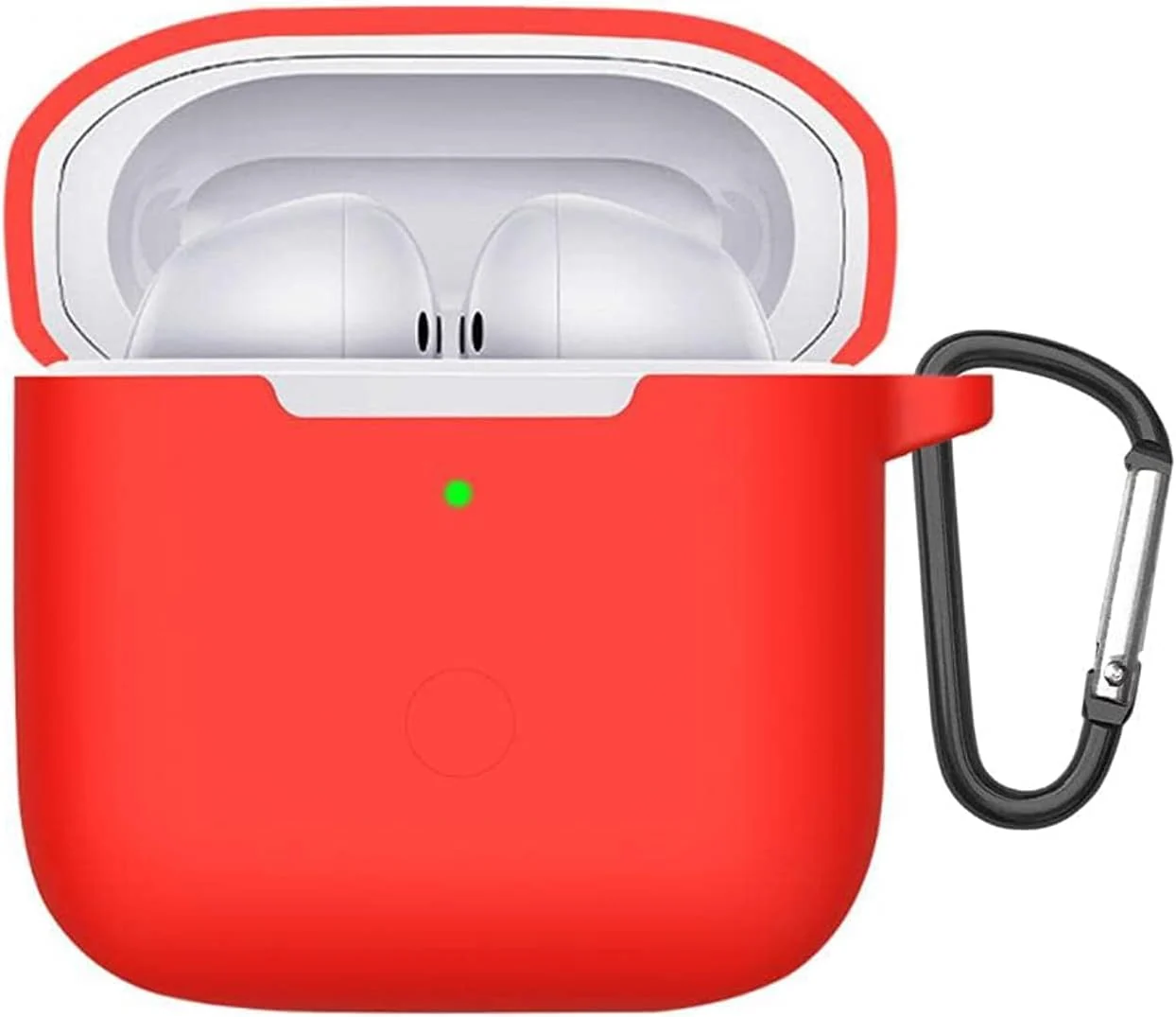 DL3 Mobilak Silicone Case Compatible with Xiaomi Redmi Buds 3 Earbuds, Soft Silicone Protective Case Cover, Shockproof Sleeve with Carabiner - Red