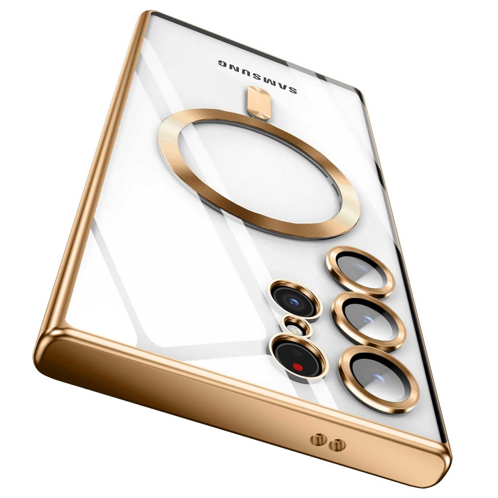 DL3 MOBILAK For Samsung Galaxy S24 Ultra Magnetic Case, Compatible with MagSafe, Built-in Camera Lens Protector, Luxury Plating Soft TPU Clear Shockproof Slim Cover 6.8 inch - Gold