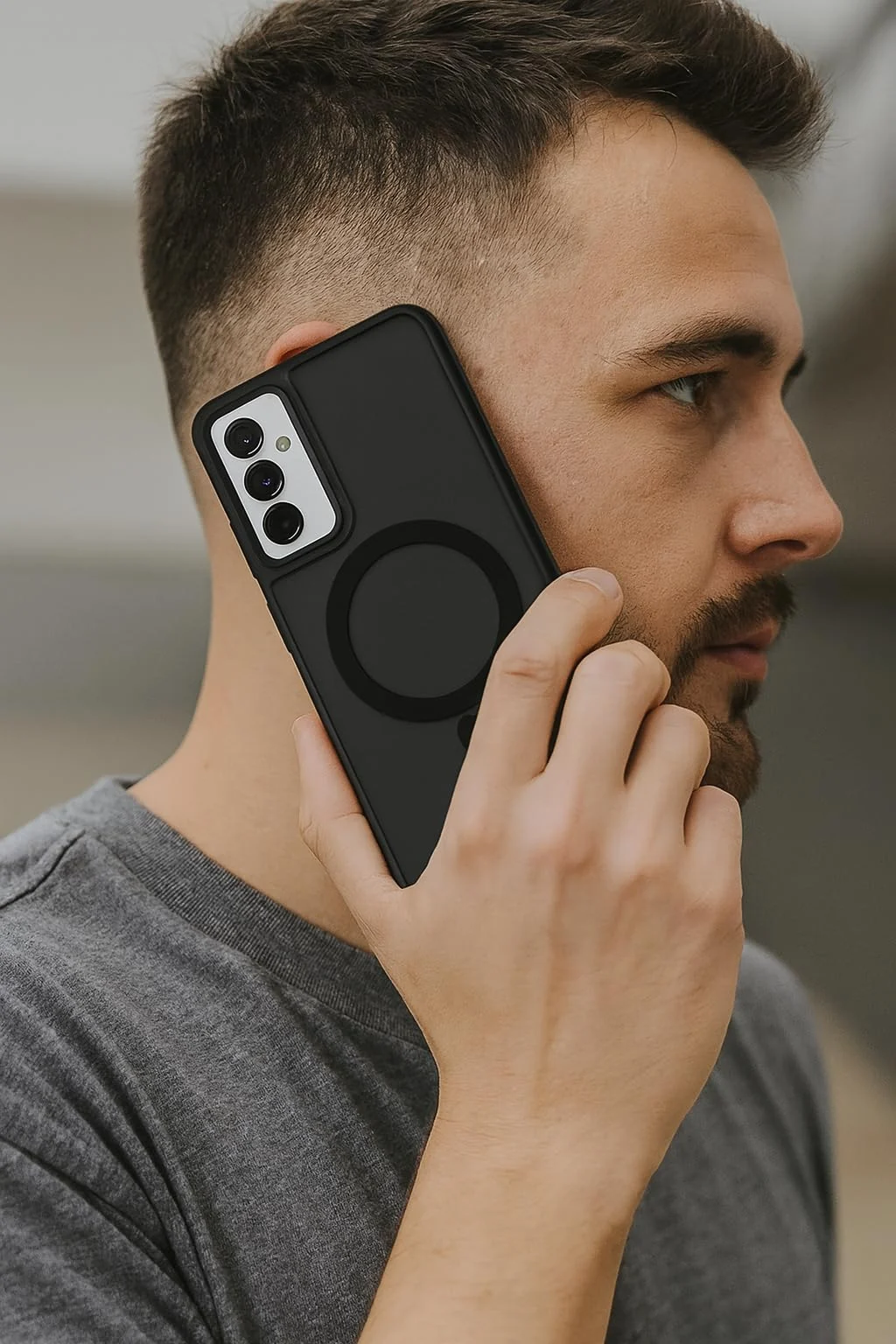 DL3 Mobilak Dl3 Mobailk Samsung Galaxy A06 Case - Slim & Lightweight Frosted Cover with Decorative Ring (Non-Magnetic, Not Compatible With MagSafe), Shockproof, Anti-Scratch, Full Protection - Black