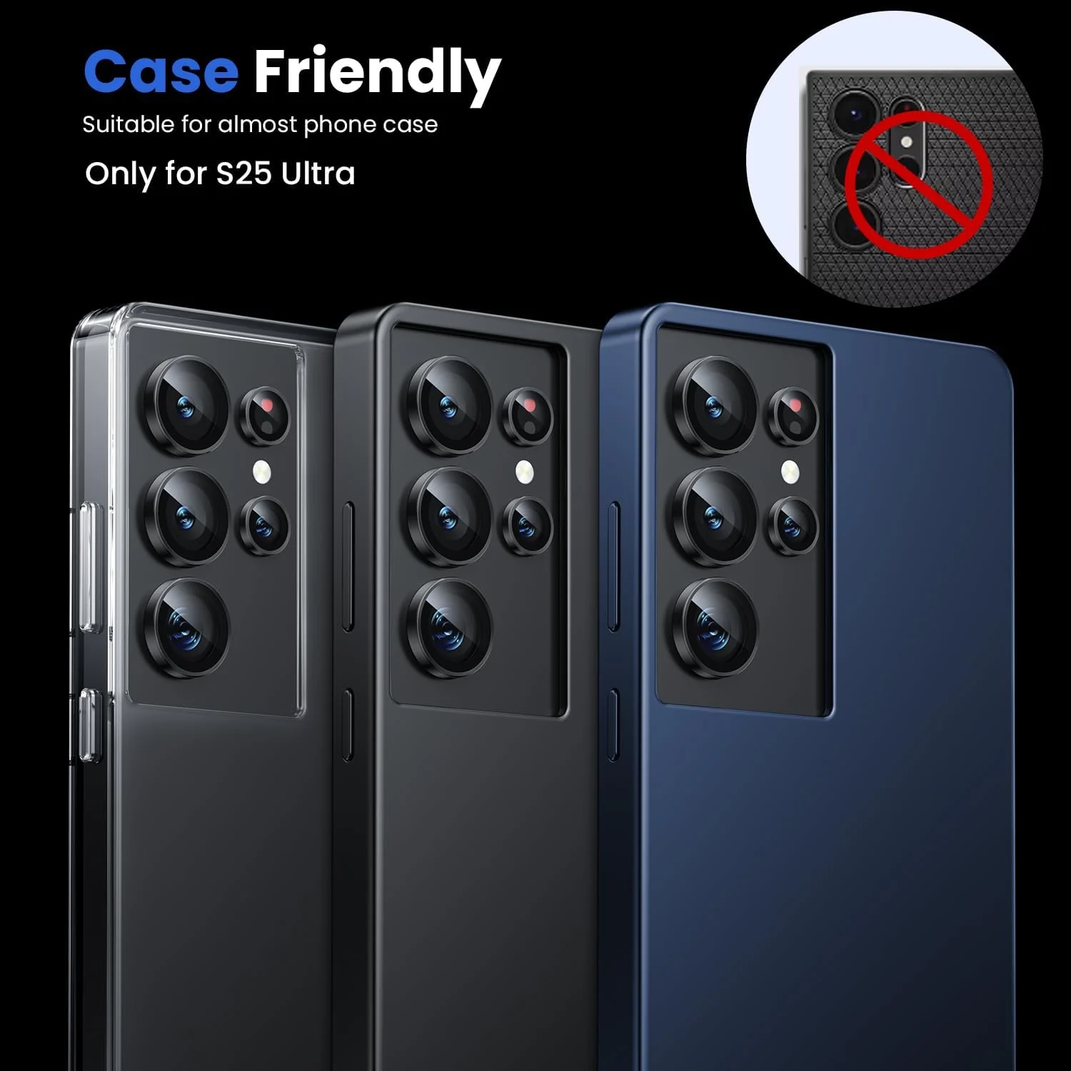 DL3 Mobilak for Samsung Galaxy S25 Ultra Camera Lens Protector, Individual Lens Protectors, Scratch-Resistant Ultra-Thin Tempered Glass with Aluminum Ring Cover, Galaxy S25 Ultra Case Friendly - Black