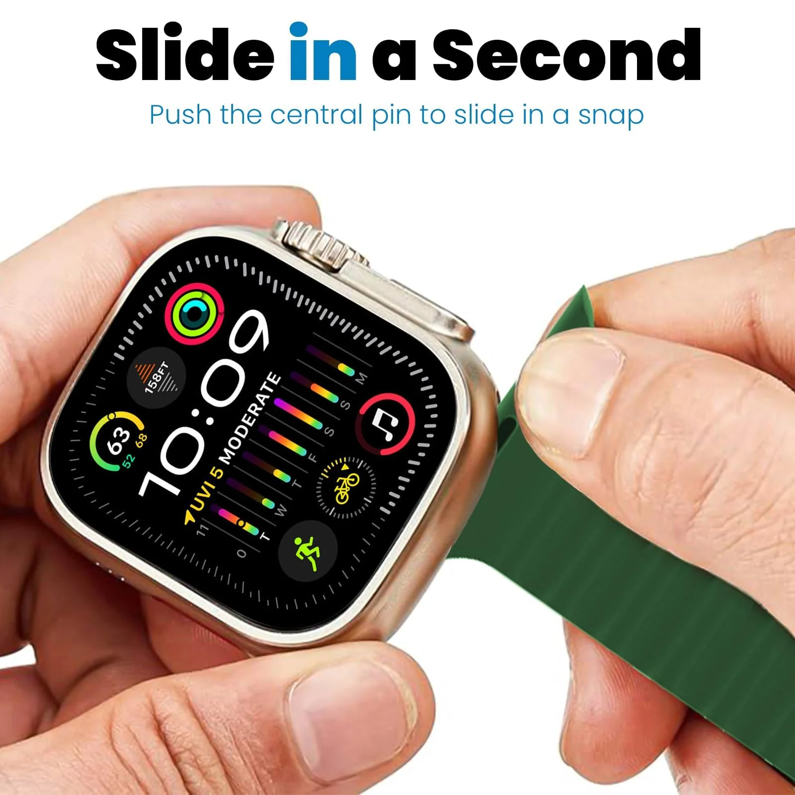 DL3 Mobilak Ocean Band with Case For Apple Watch Ultra 49mm, Adjustable Silicone Sport Loop Ocean Strap Men Women Strap With Protective Cover Screen Shockproof for iWatch Ultra 2 49mm - Green