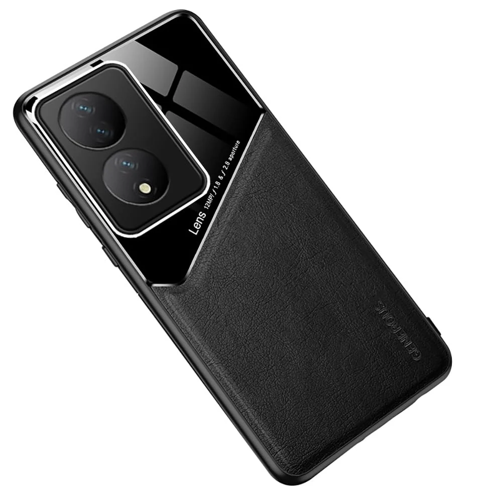 DL3 Mobilak Leather and PC Protective Case for Honor X7B, Built-in magnetic car-mount support, Camera protection, Shock-absorbing protection - Black