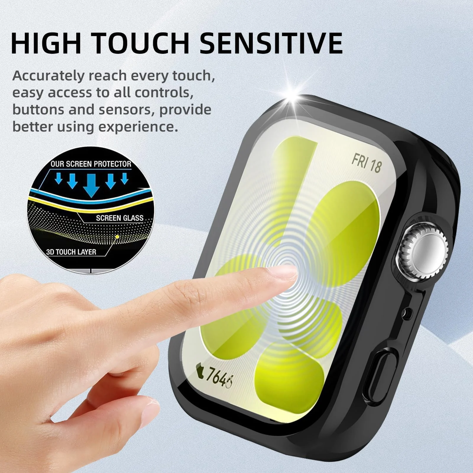 DL3 MOBILAK Full-Coverage Watch Case with Tempered Glass for Huawei Watch Fit 5, Black