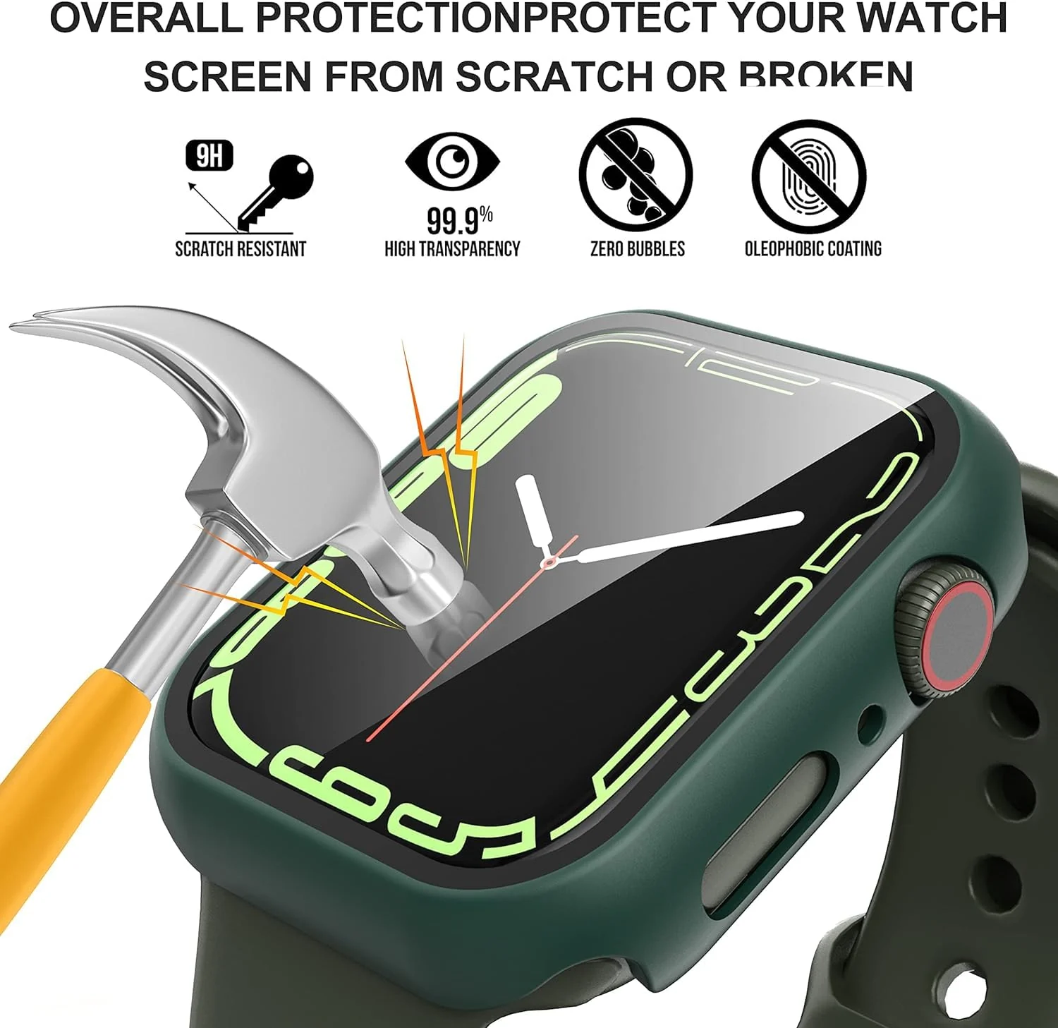 DL3 Mobilak Hard Case Designed for Apple Watch Series 9/8/7 45mm, Built-in 9H [HD Clear] Tempered Glass Screen Protector, [Full Protection] Slim Cover for iWatchSeries 9/8/7 45mm - Green