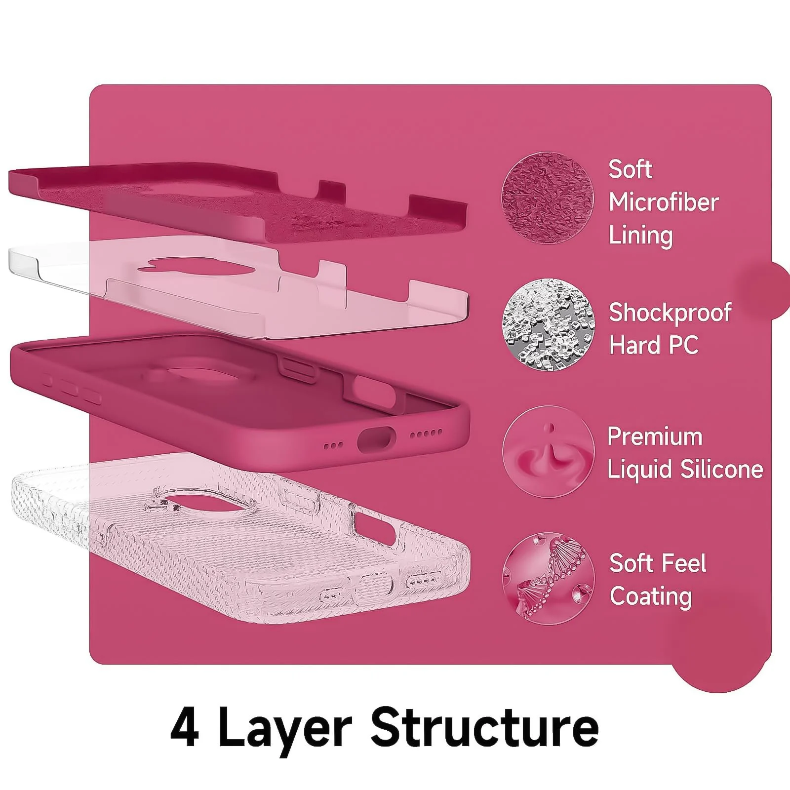 DL3 Mobilak Liquid Silicone Protective Case for iPhone 16 with Microfiber Lining and Shockproof Design - Rose Red