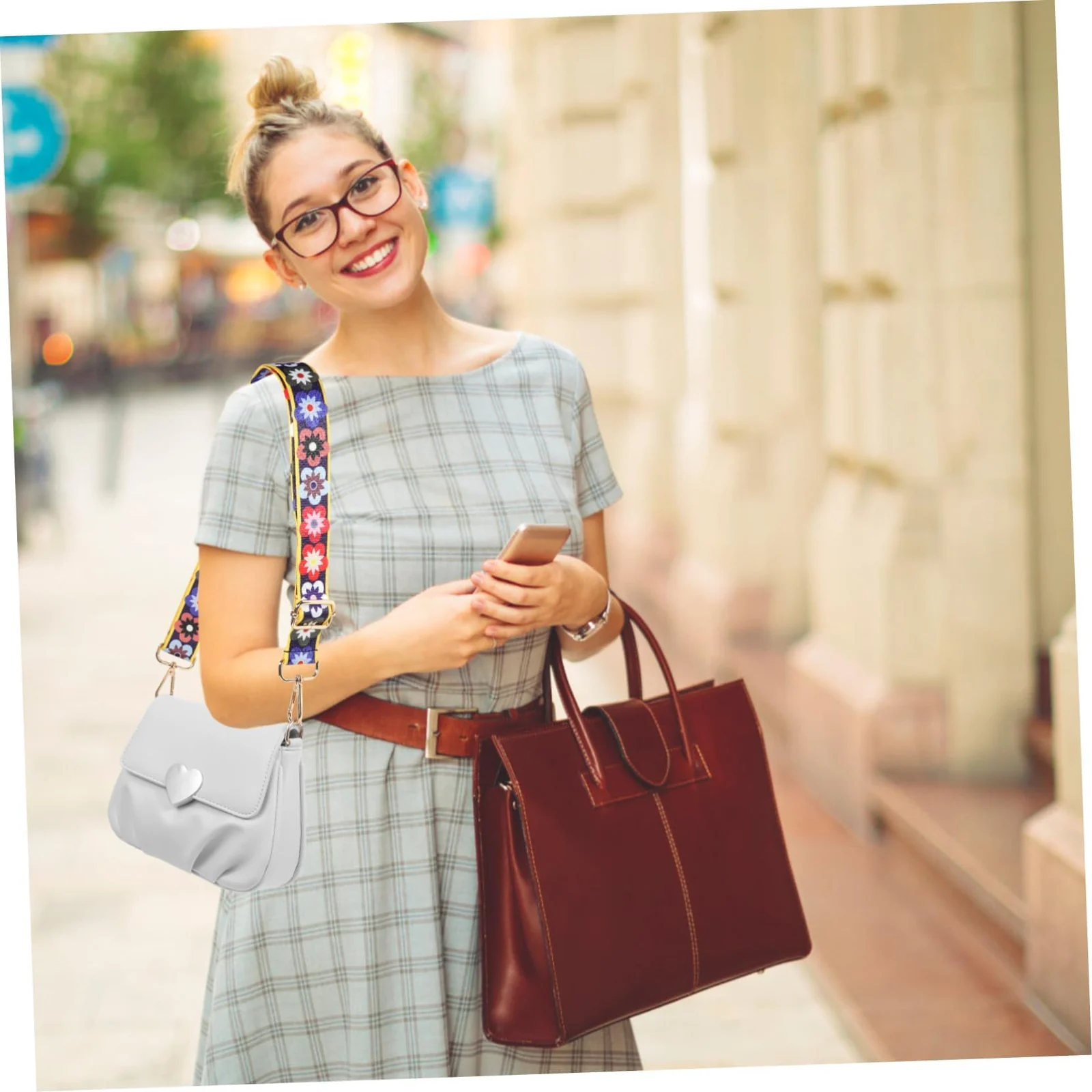 DL3 Mobilak Adjustable Wide Crossbody Bag Strap for Women, Replacement Shoulder Strap for Handbags, Totes & Purses with Elegant Embroidered Pattern and Metal Hooks - Blumen