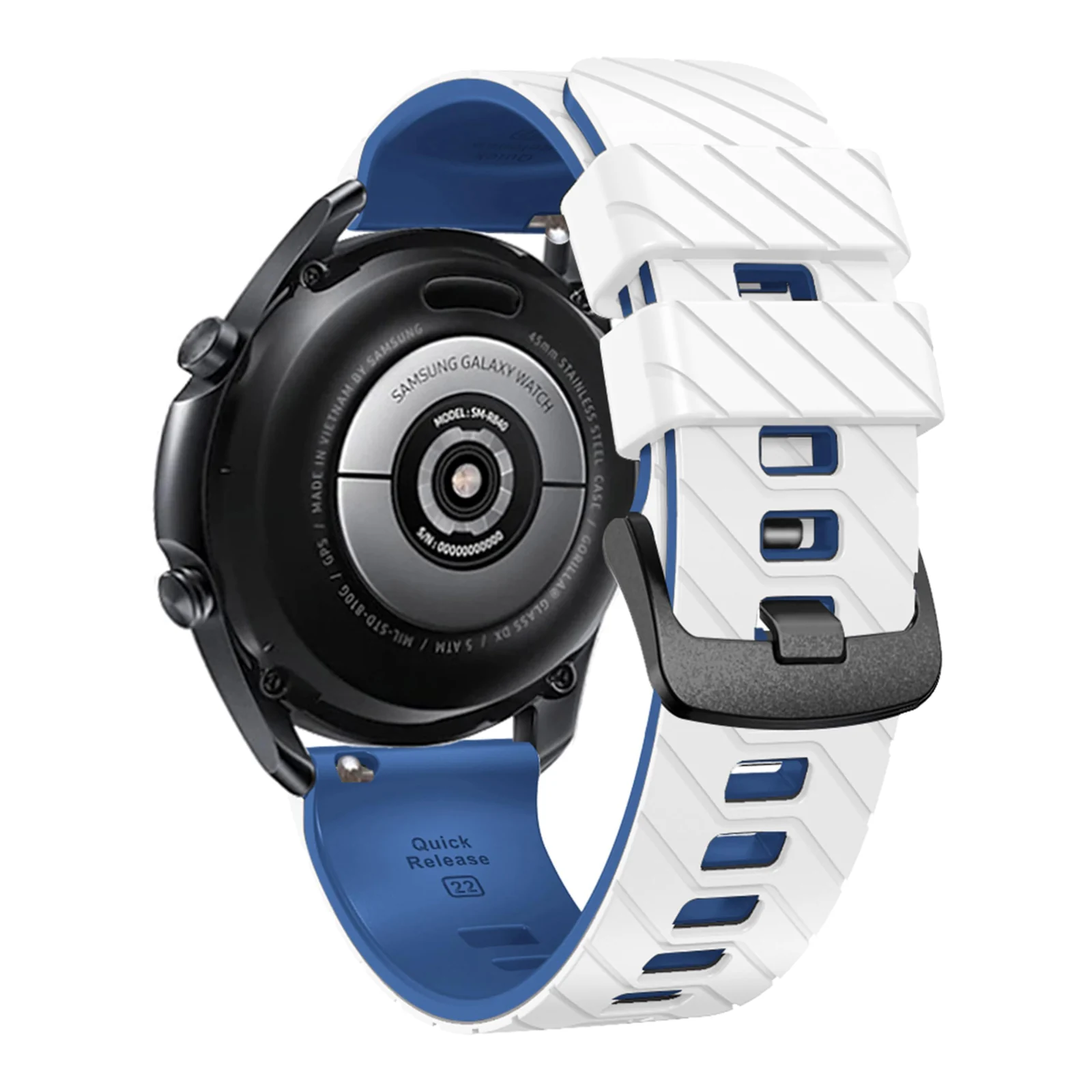 DL3 Mobilak Silicone Sport Band 22MM Strap For Xiaomi Redmi Watch 5 Active/5 Lite/Samsung Galaxy Watch 3 45mm/Watch 46mm/Gear S3/Huawei watch GT5 GT4 GT3 GT2 GT 46MM/GT2E/GT3 Pro/GT 5 Pro - White/blue