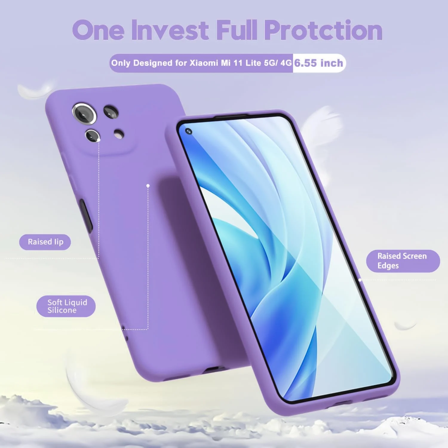 DL3 Mobilak Liquid Silicone Protective Case with Soft Microfiber Lining with Full Camera Protection for Xiaomi Mi 11 Lite 4G / 5G & Mi11 Lite 5G NE - Light Purple