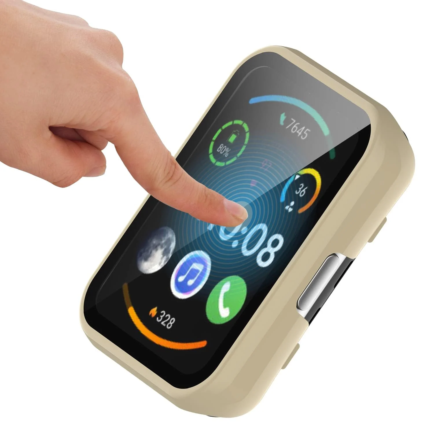 DL3 Mobilak Protective Case Compatible with Huawei Watch Fit 2 9H Hardness PC Case Bumper Full Slim Protective Cover with Tempered Glass For Huawei Watch Fit2 - Ivory White