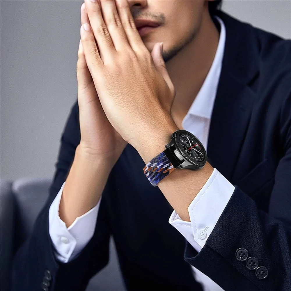 DL3 Mobilak Band 20MM Nylon Braided Solo Loop Strap For Samsung Gear Sport/Watch 6/5/4 40mm 44mm/Watch 6 Classic 43mm 47mm/ 5 Pro 45mm/active 2 40mm 44mm (Denim colorful, Medium), unisex-adult - Black