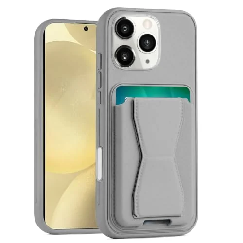 DL3 Mobilak Leather Wallet Case with Card Slot for iPhone 16 Pro Max 6.9-inch with Camera Protection and Shockproof Design - Gray